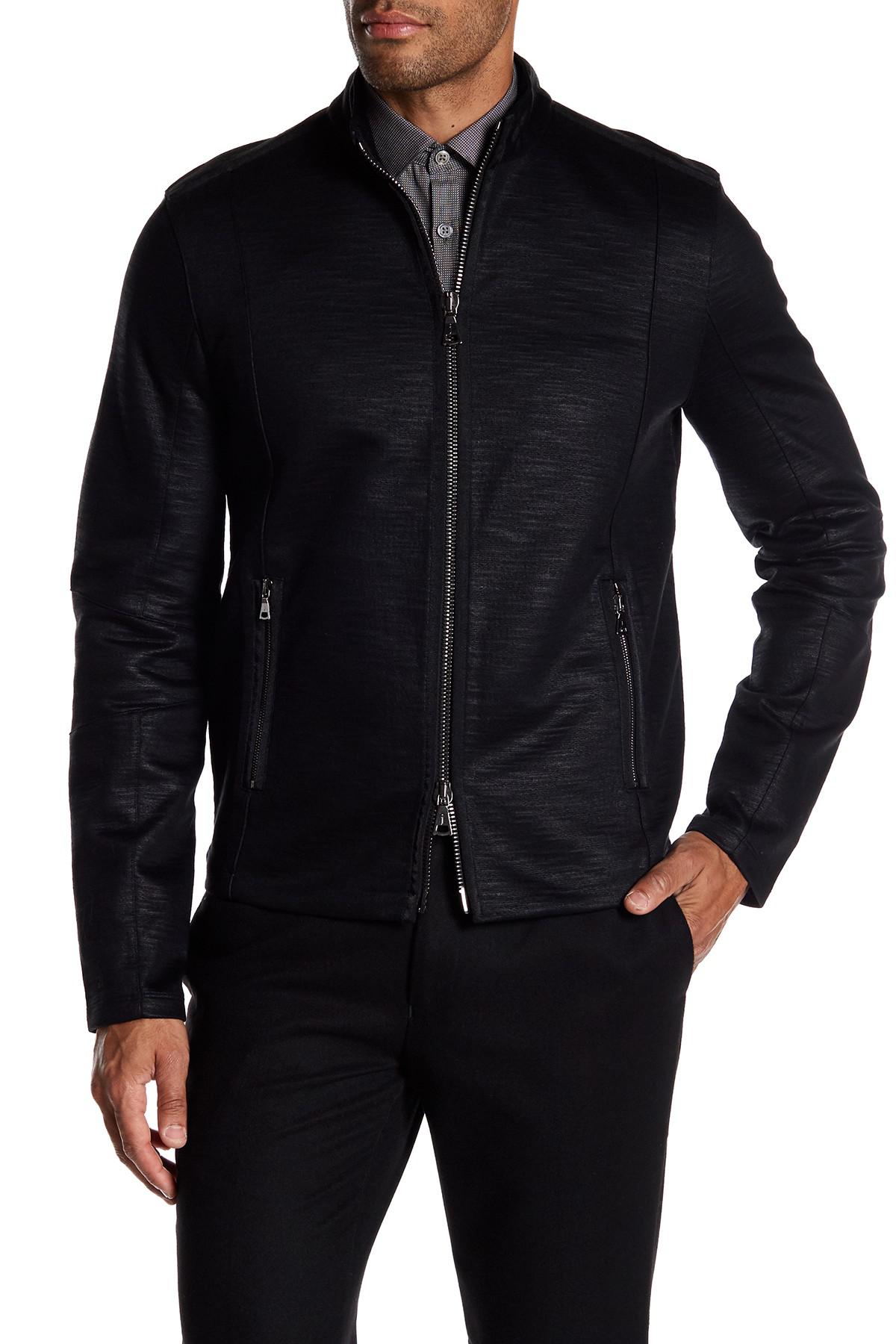 Download John Varvatos Cotton Mock Neck Zip Front Jacket in Black ...