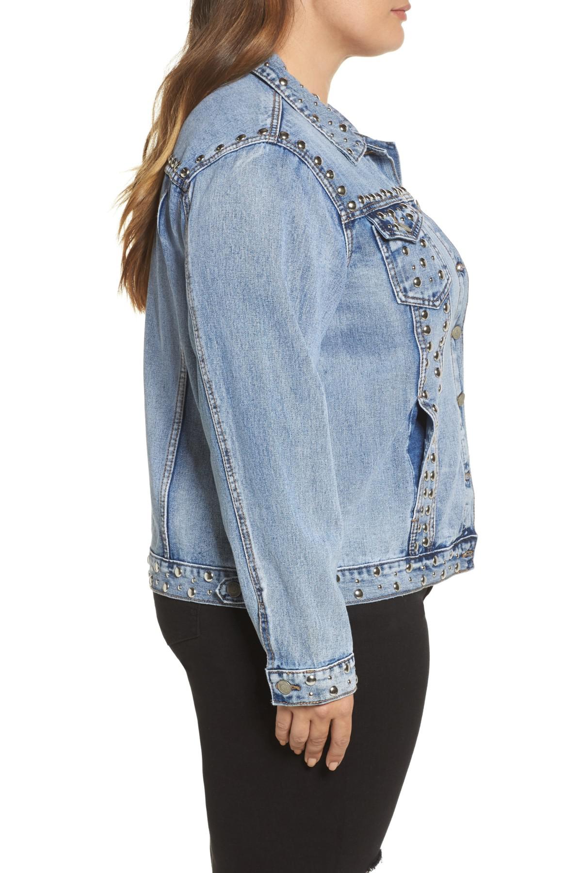 plus size studded denim jacket