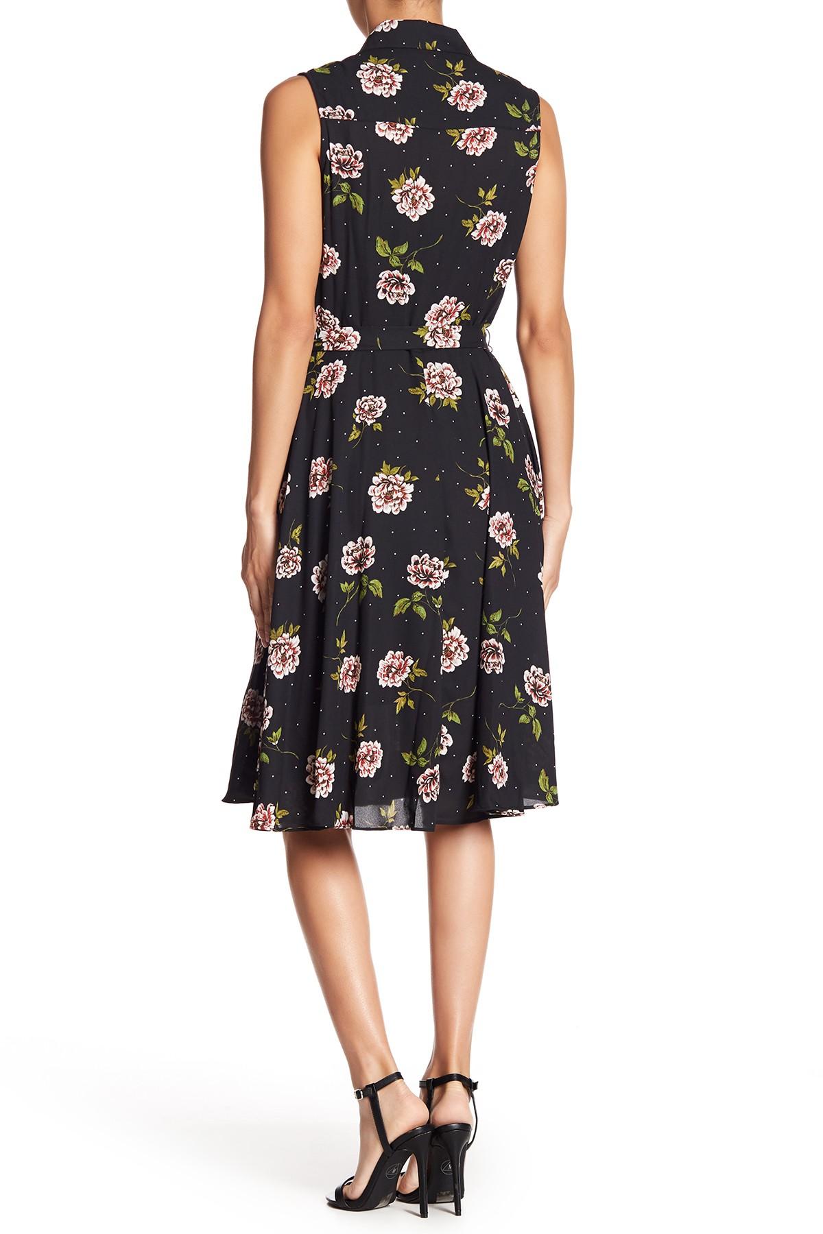 Nanette Lepore Synthetic Pleated Floral Print Dress in Black - Lyst