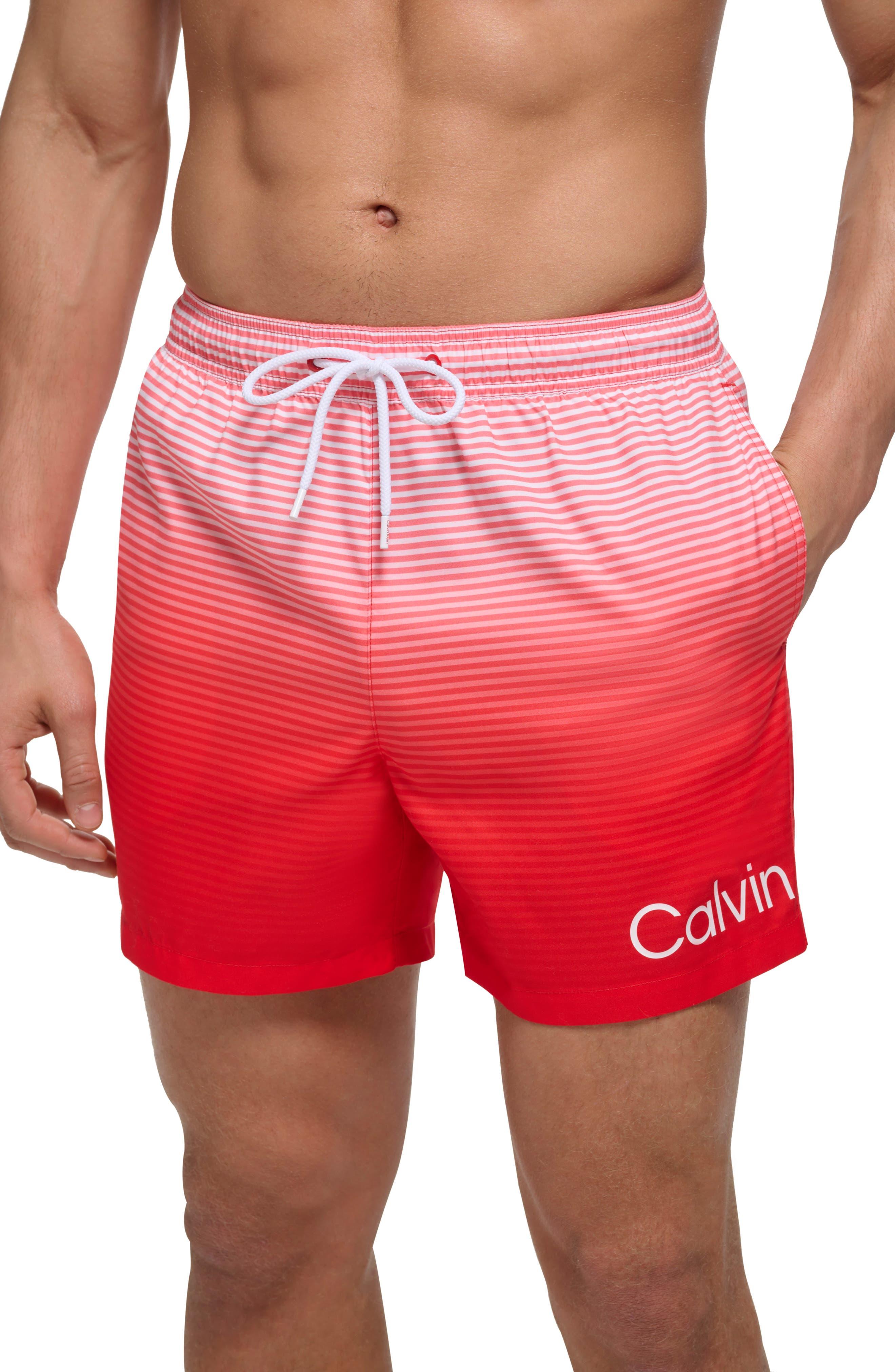 Calvin Klein Gradient Stripe Swim Trunks in Red for Men | Lyst
