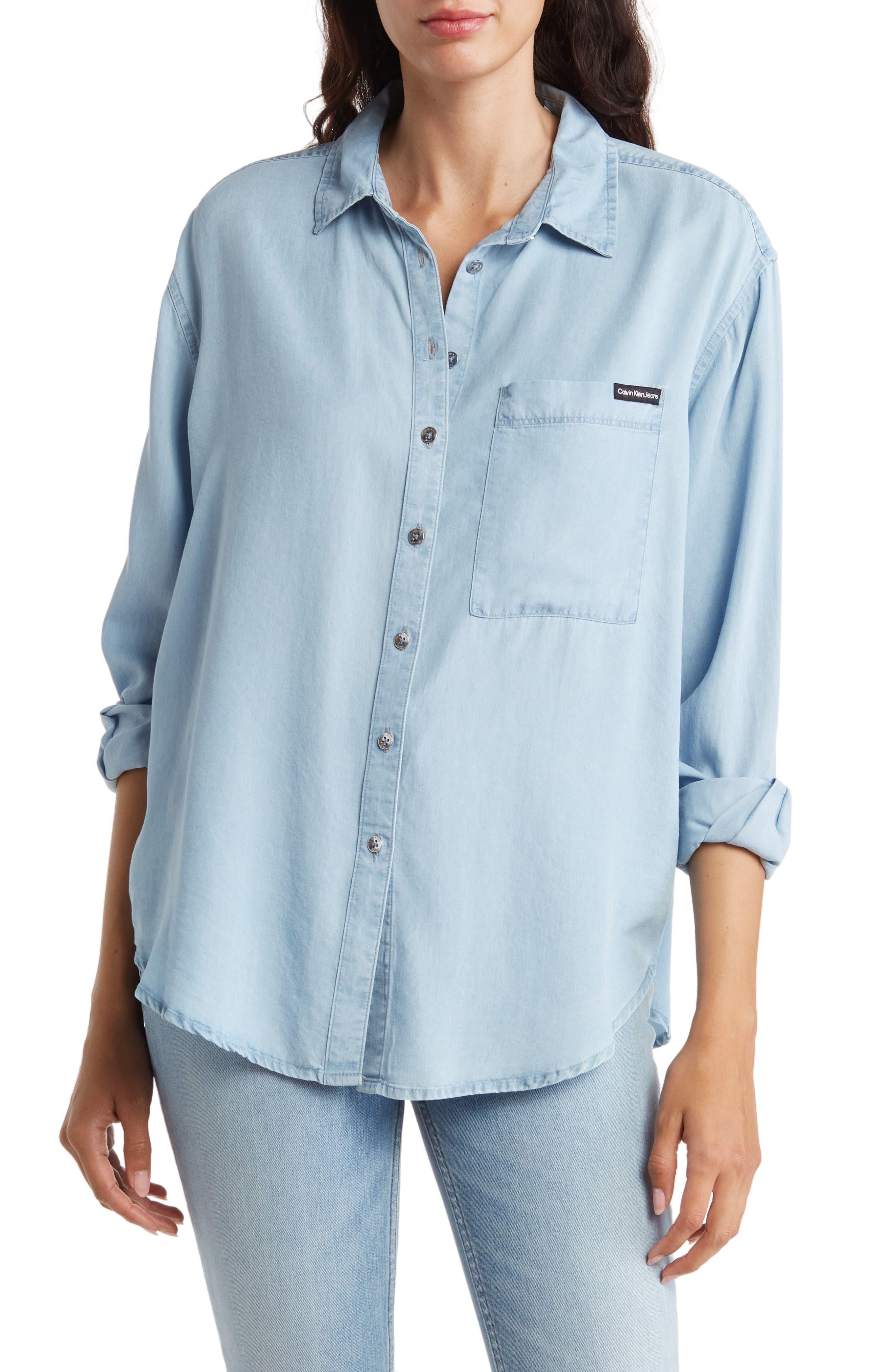 Calvin Klein Long Sleeve Boyfriend Fit Button-up Shirt in Blue | Lyst