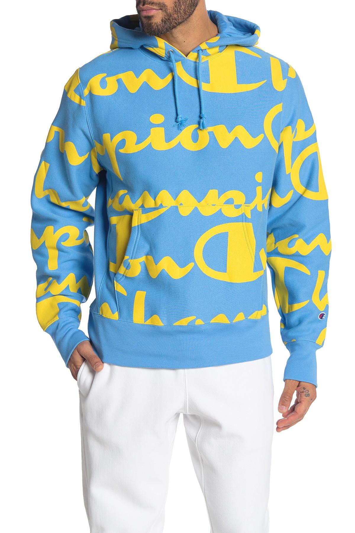 blue yellow champion hoodie