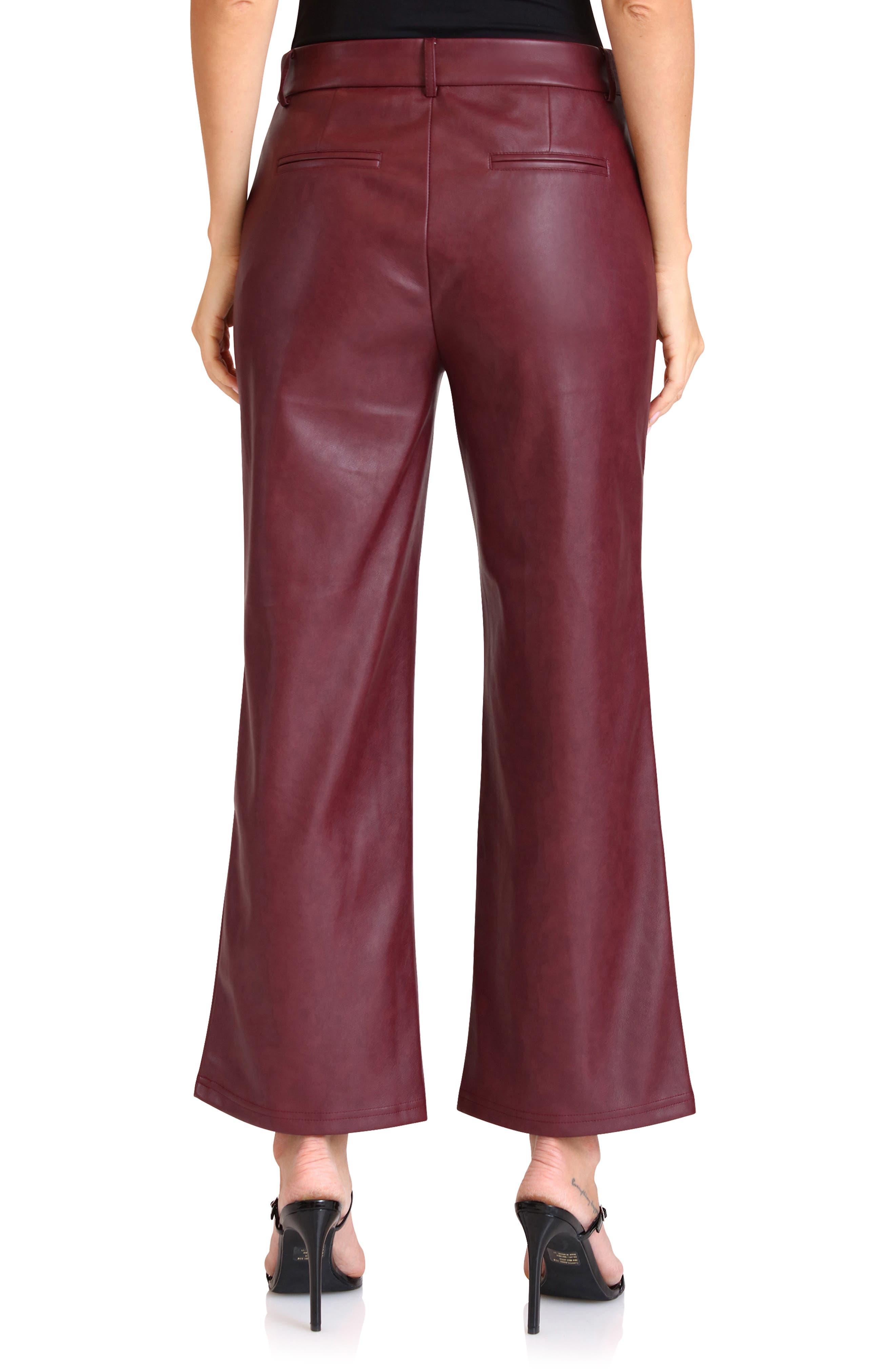 Avec Les Filles Faux Leather Crop Wide Leg Pants in Red