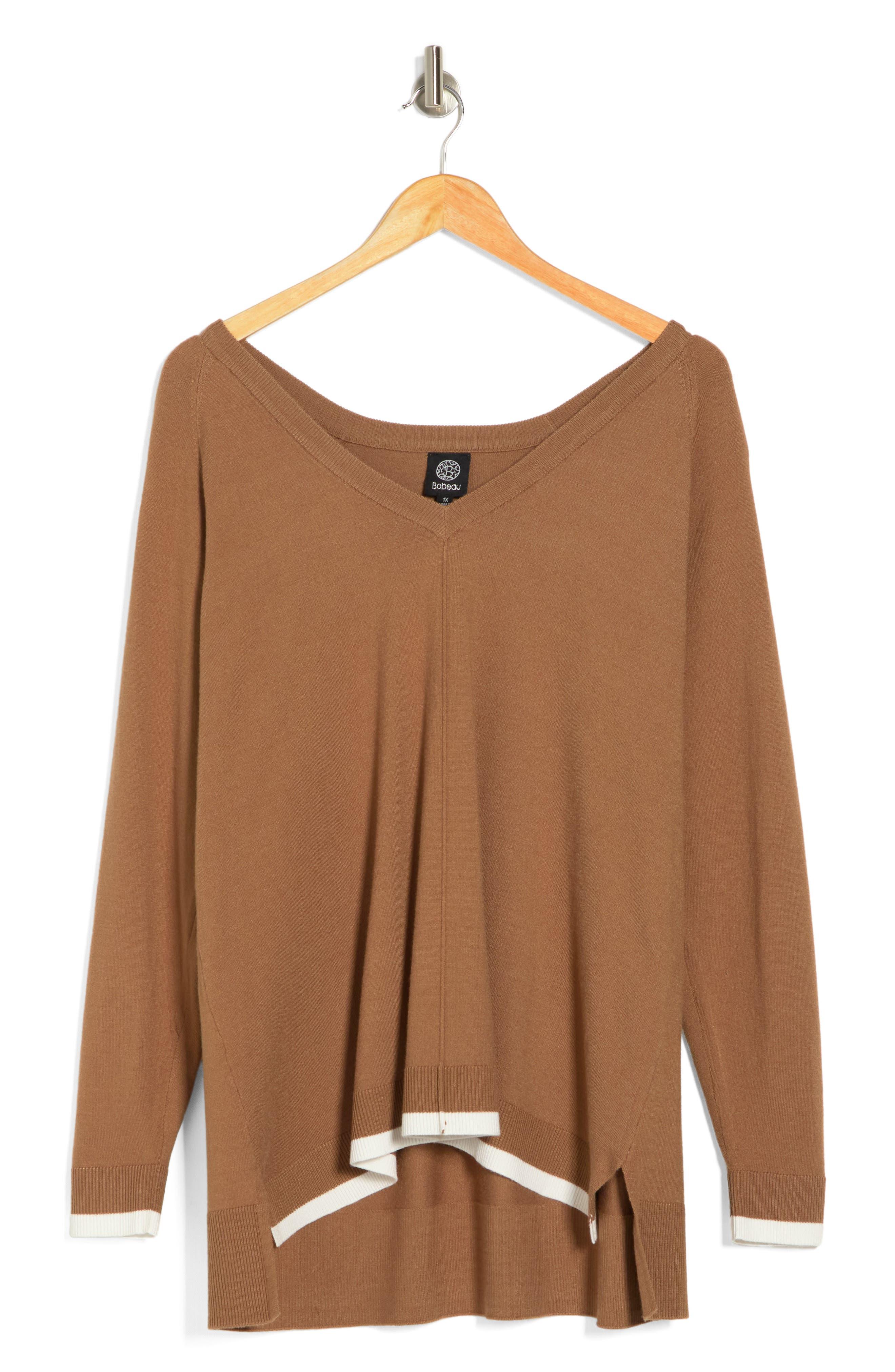 Bobeau Tipped Highlow Sweater in Brown Lyst