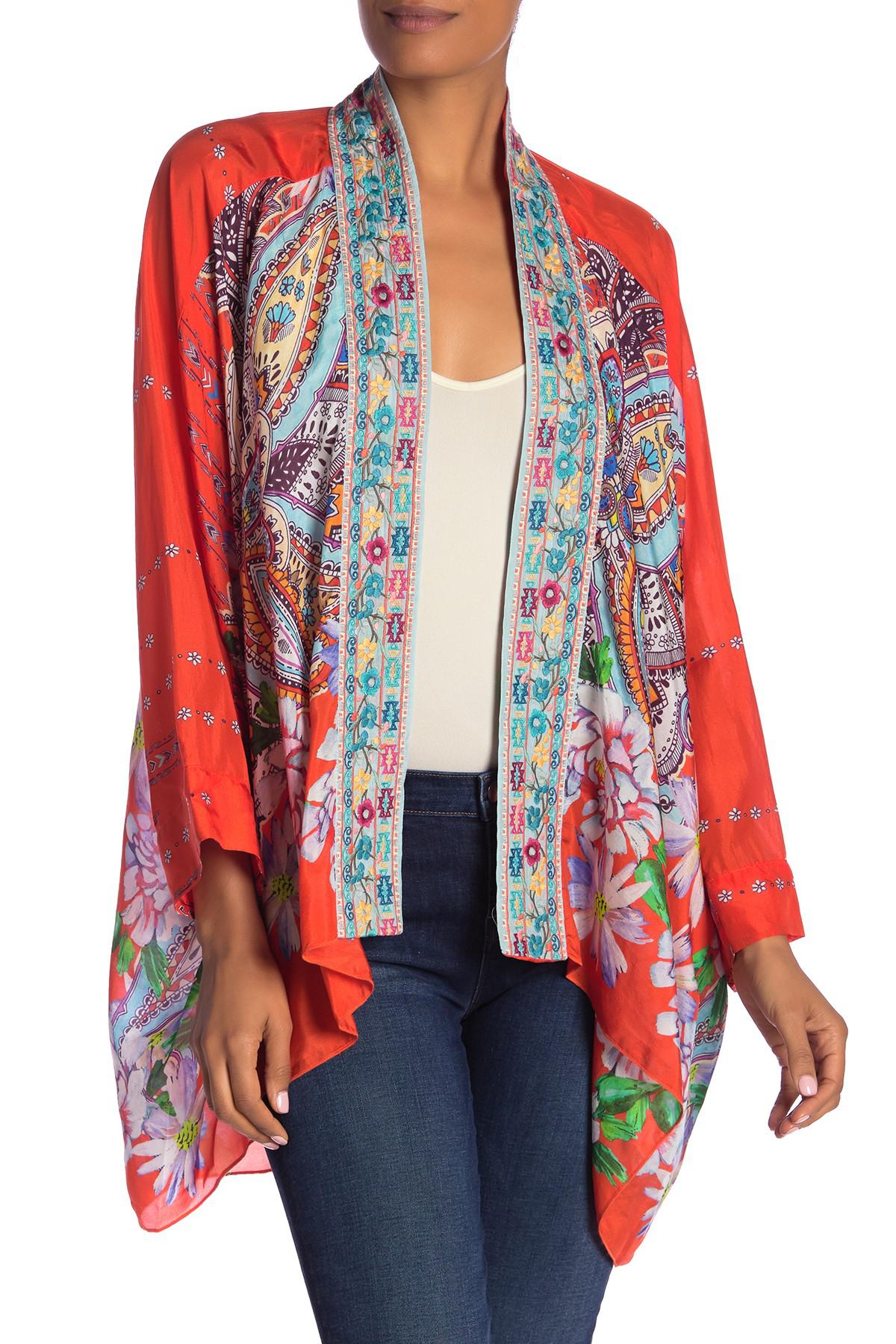 Johnny Was Plus Size Summer Paisley Silk Kimono Cardigan in Red | Lyst