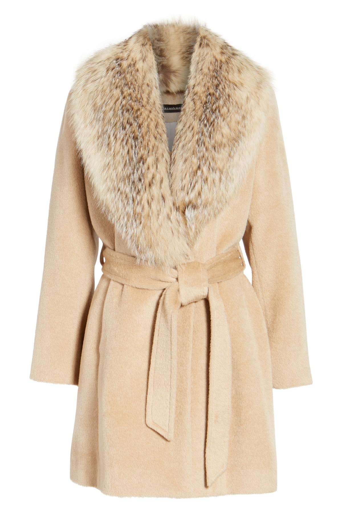 sofia cashmere shawl fur collar wrap coat