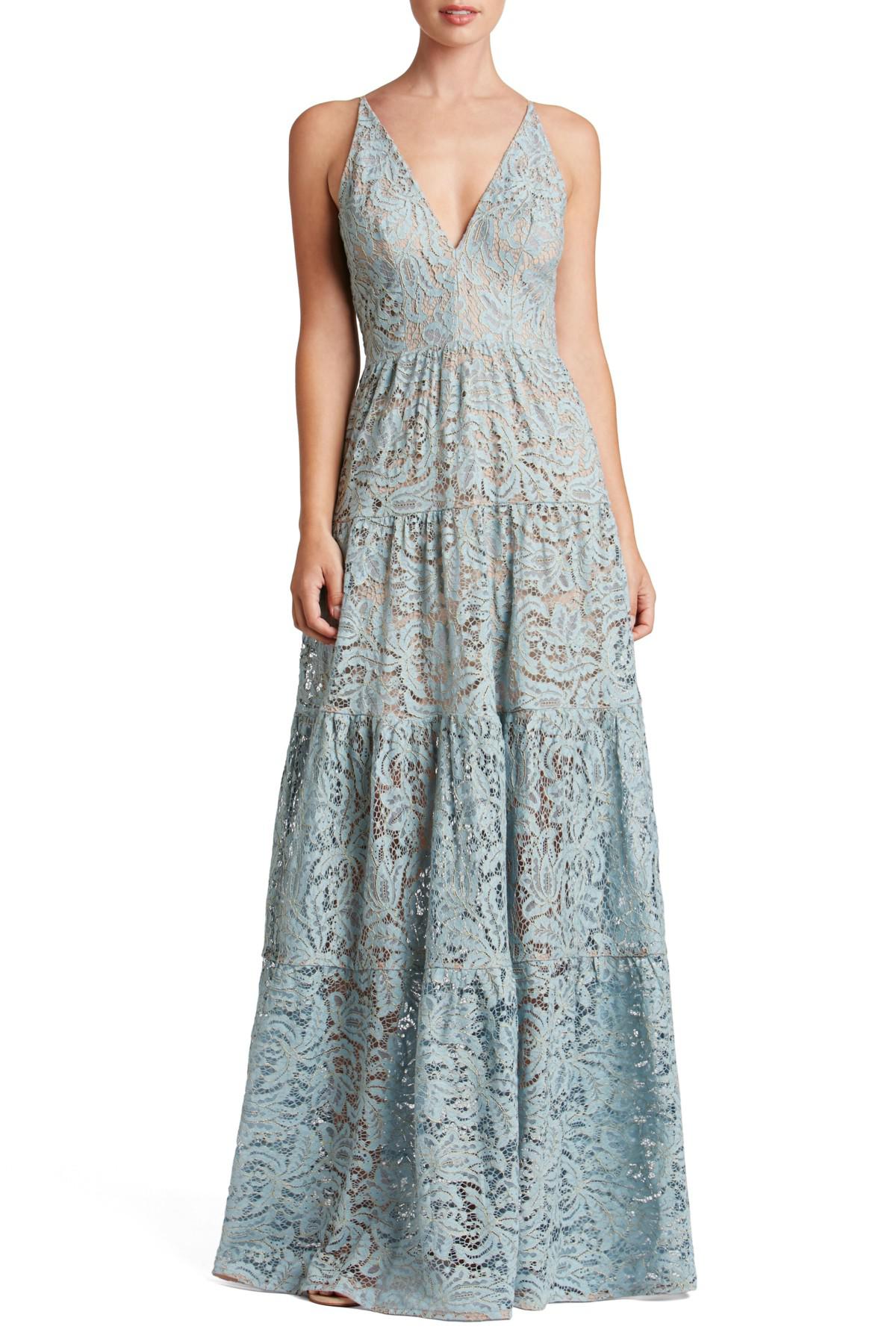 Dress the Population Melina Lace Fit & Flare Maxi Dress in Blue - Lyst