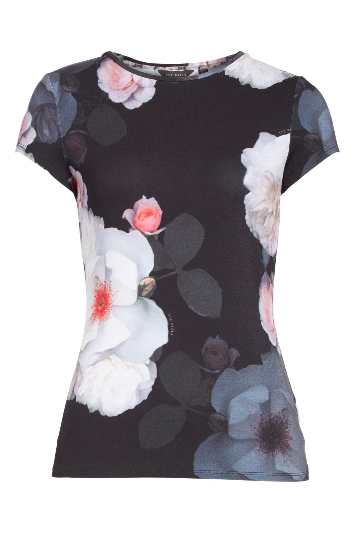Lyst - Ted Baker Tamraa Floral Fitted Tee in Black