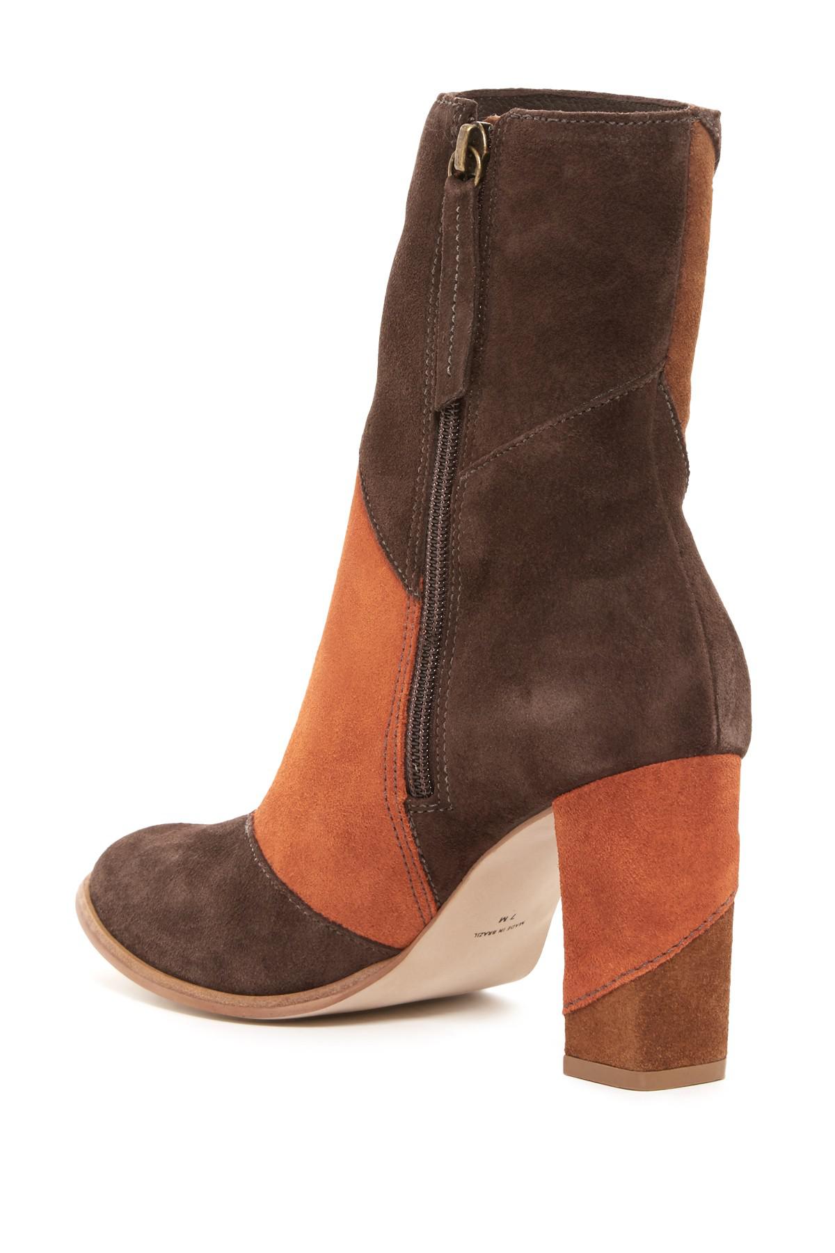 brown patchwork platform boots