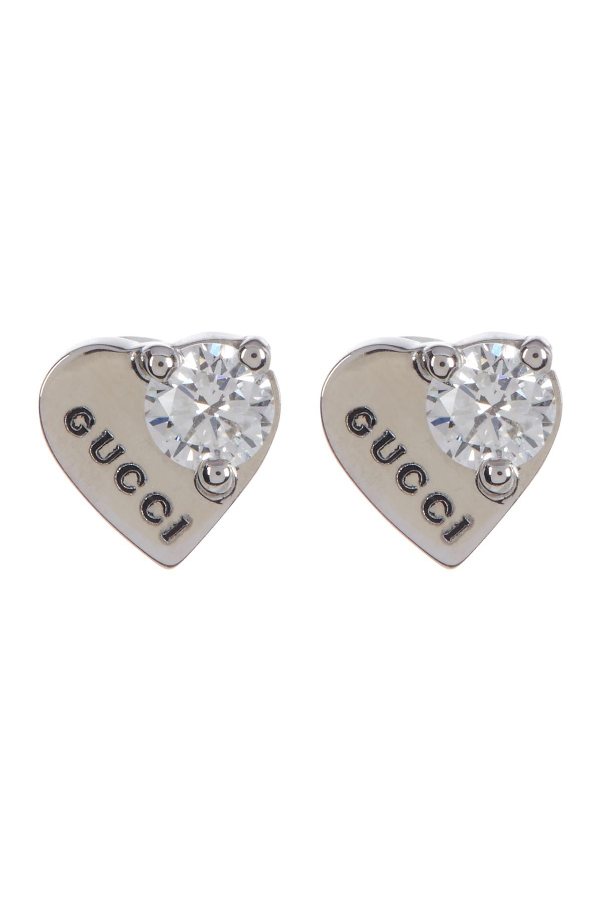 Gucci 18k White Gold Trademark Diamond Heart Stud Earrings in Metallic |  Lyst