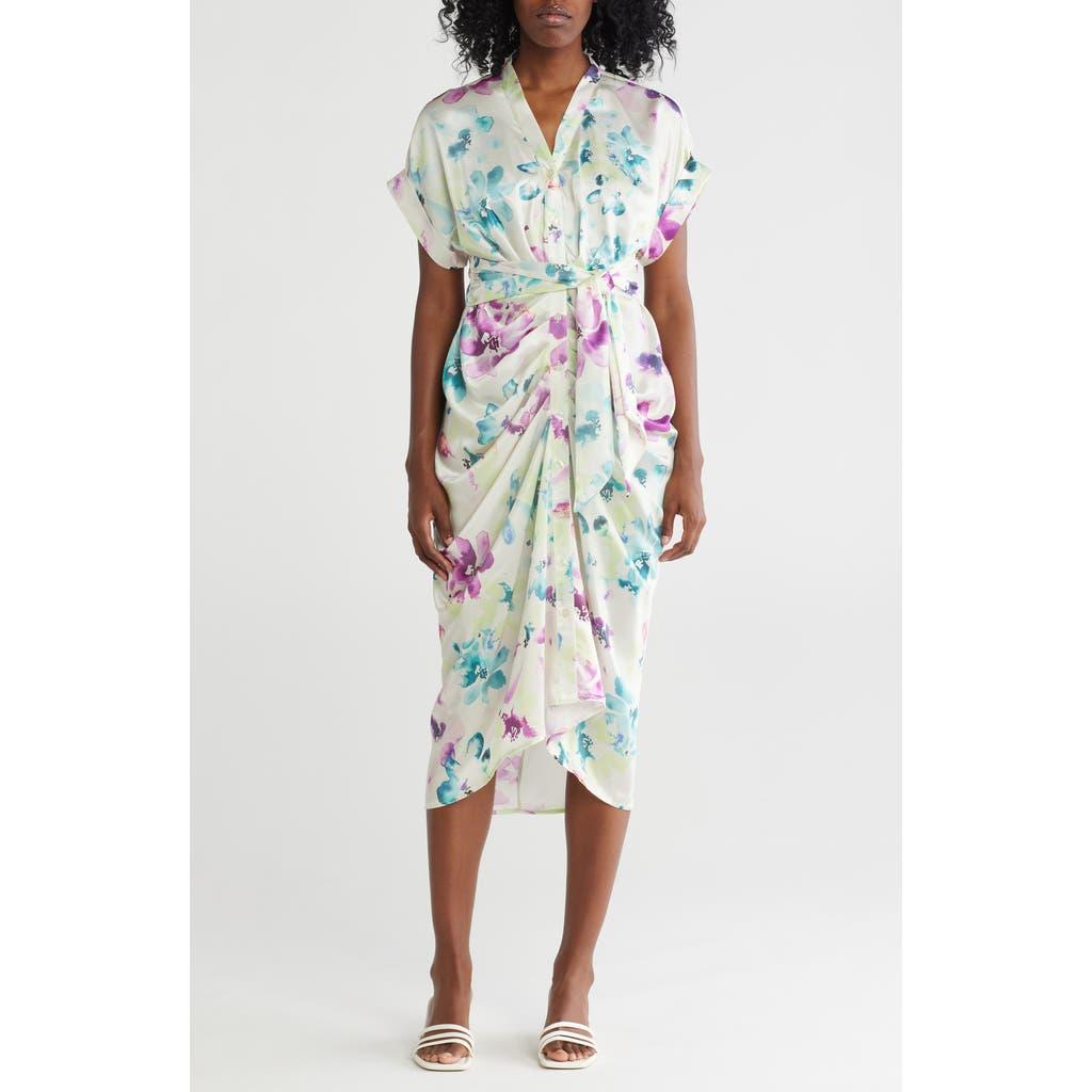 Steve madden  トリ タイフロント ミディ シャツ ワンピース TORI Knit Dress Beige | Women's Ruched Tie-Front Midi Dress