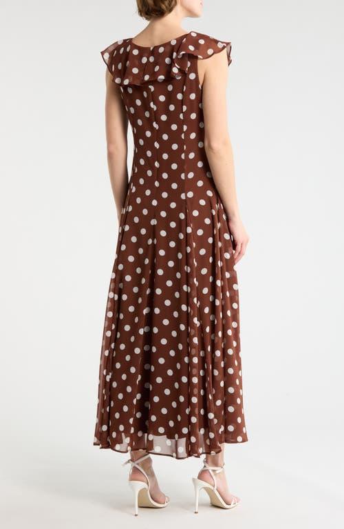 Wayf Ruffle Godet Maxi Dress in Brown | Lyst