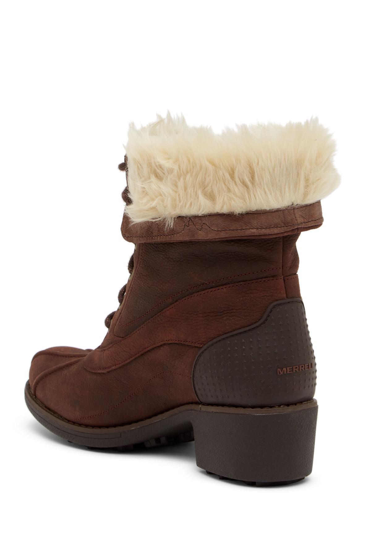merrell chateau mid lace faux fur trimmed waterproof boot