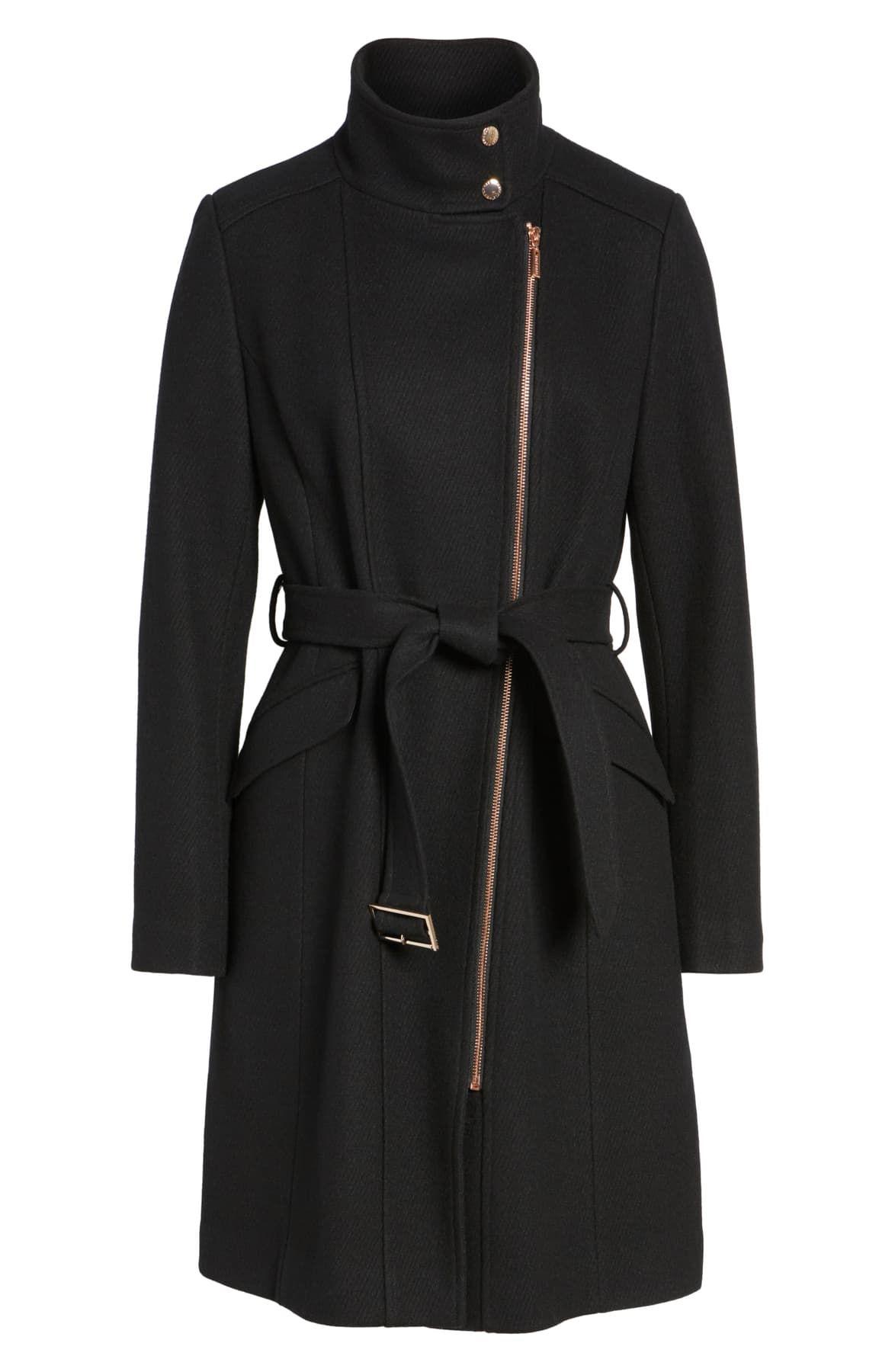 Download Cole Haan Wool Blend Mock Neck Zip Coat in Black - Lyst