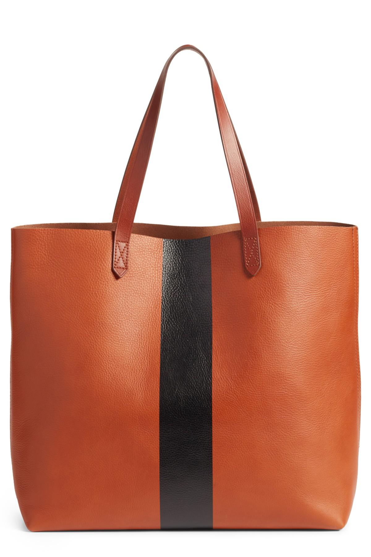 Madewell Paint Stripe Transport Leather Tote in Brown | Lyst