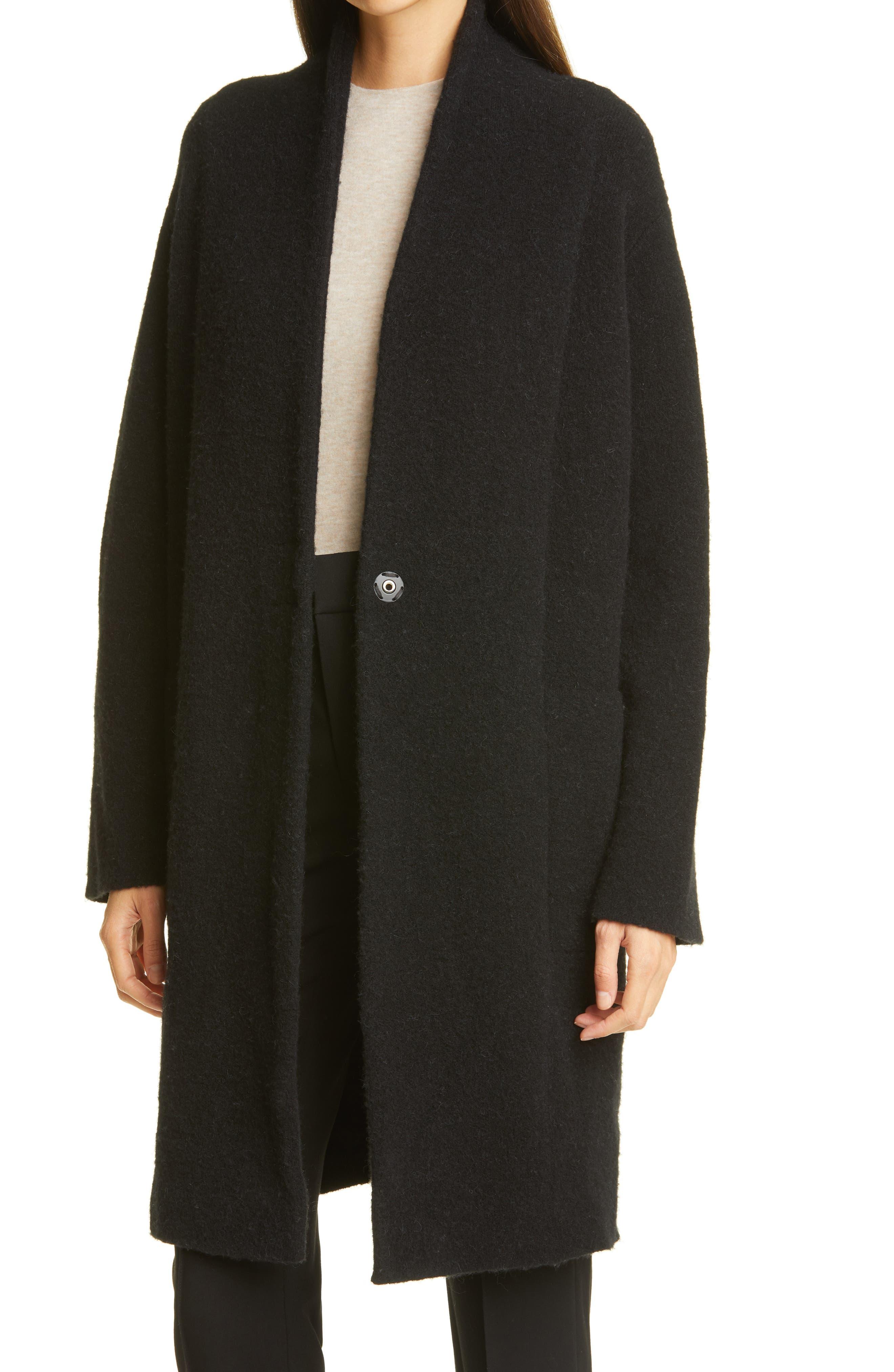 collarless cardigan coat