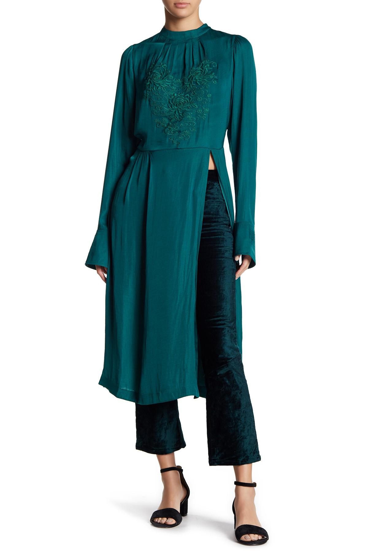 Mock Neck Embroidered Long Sleeve Dress 