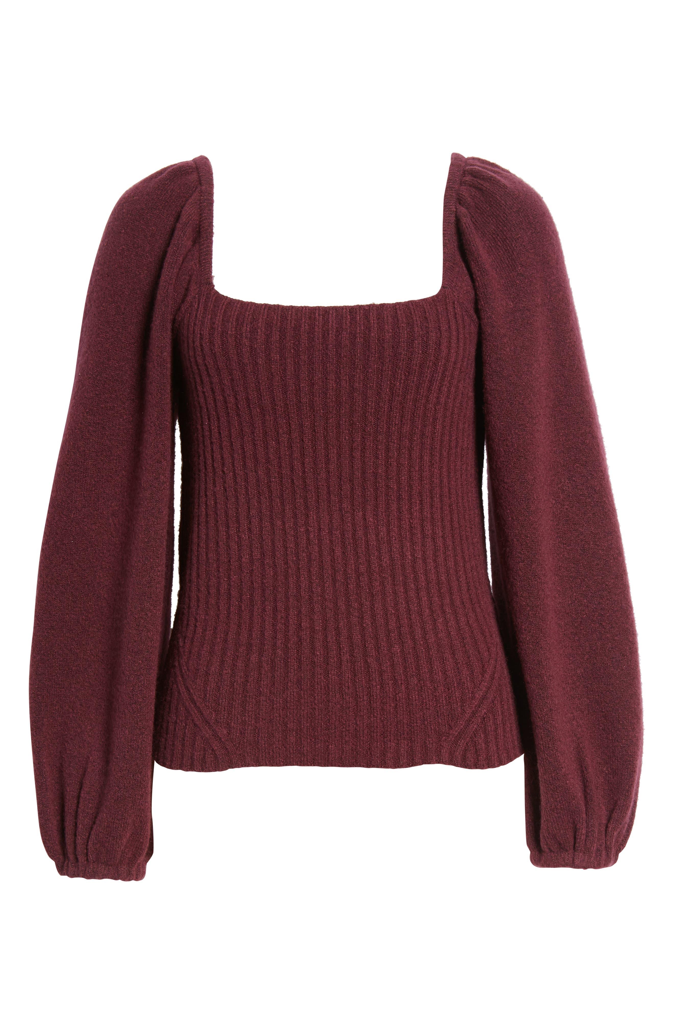Halogen Puff Sleeve Square Neck Sweater In Burgundy Fig At Nordstrom Rack  in Red | Lyst