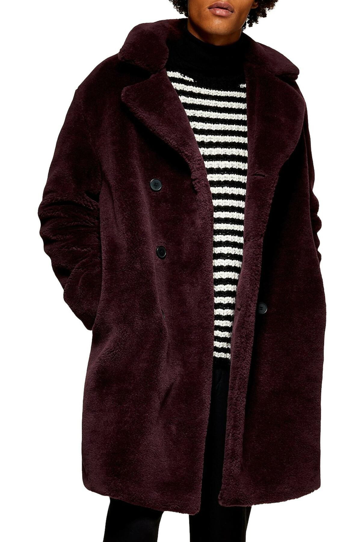 TOPMAN Double Breasted Faux Fur Jacket in Burgundy (Red) for Men Lyst
