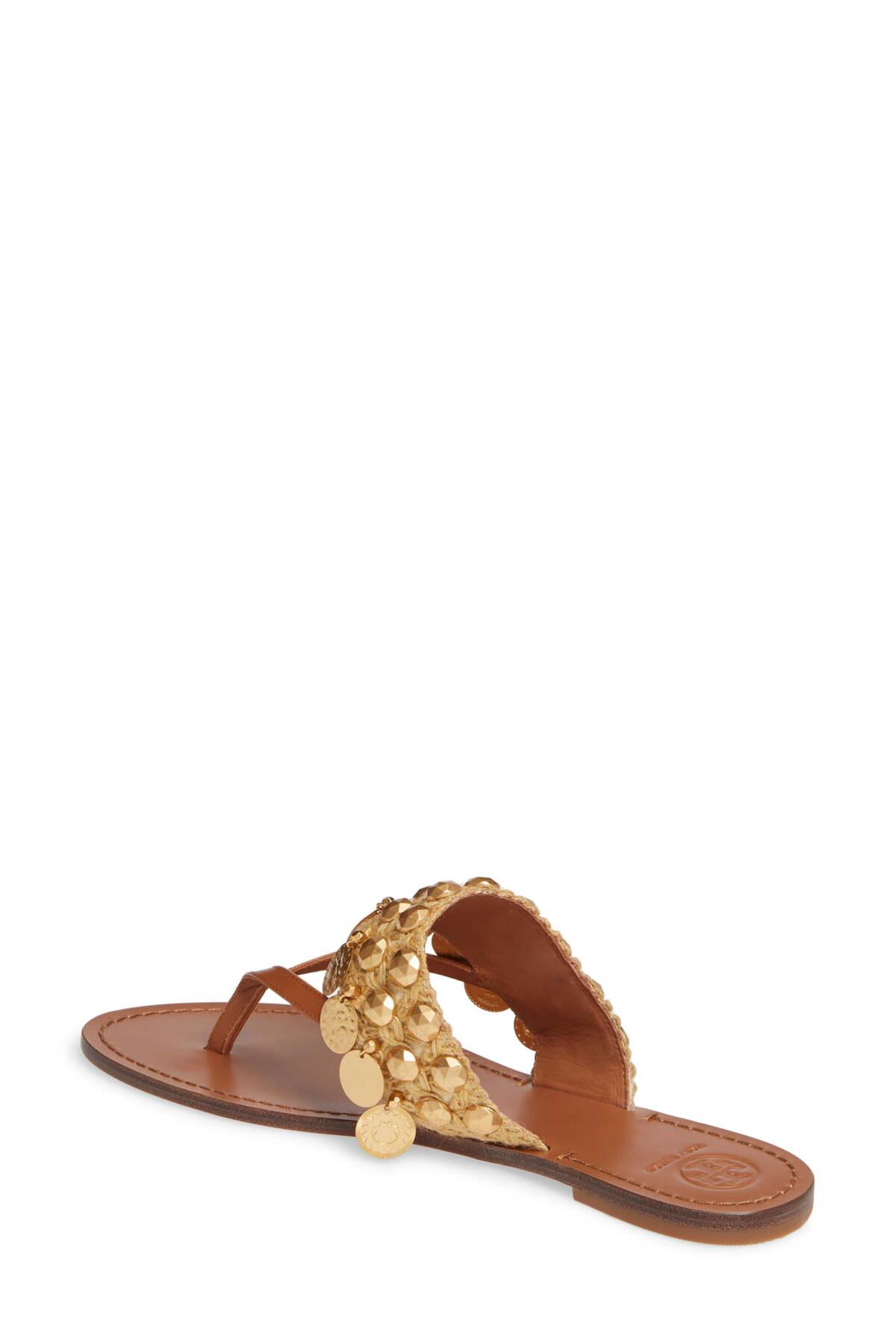 Tory Burch Leather Patos Coin Thong Sandal in Tan (Brown) - Lyst