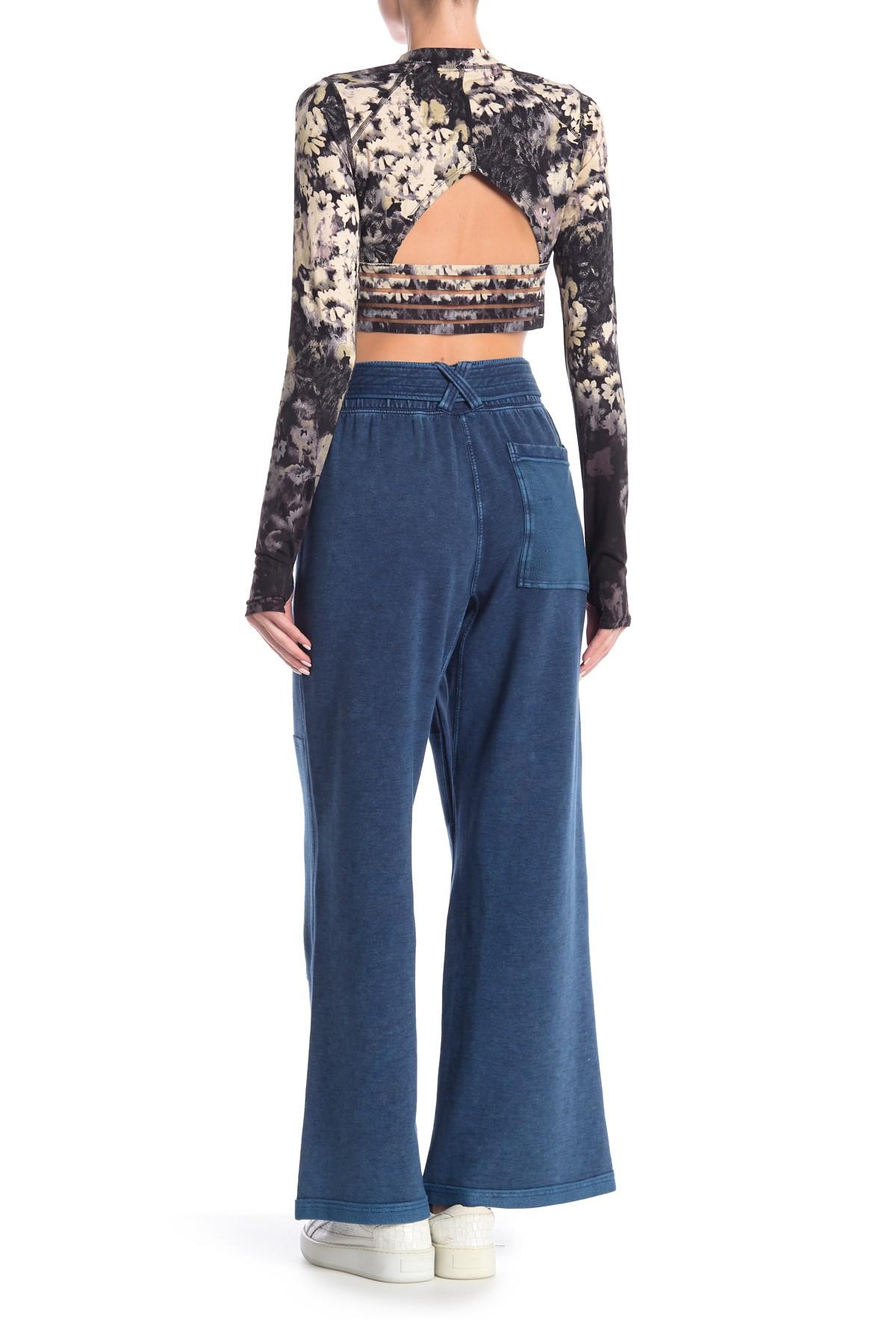 Free People Cotton Knock Out Wide Leg Sweatpants in Navy (Blue) - Lyst