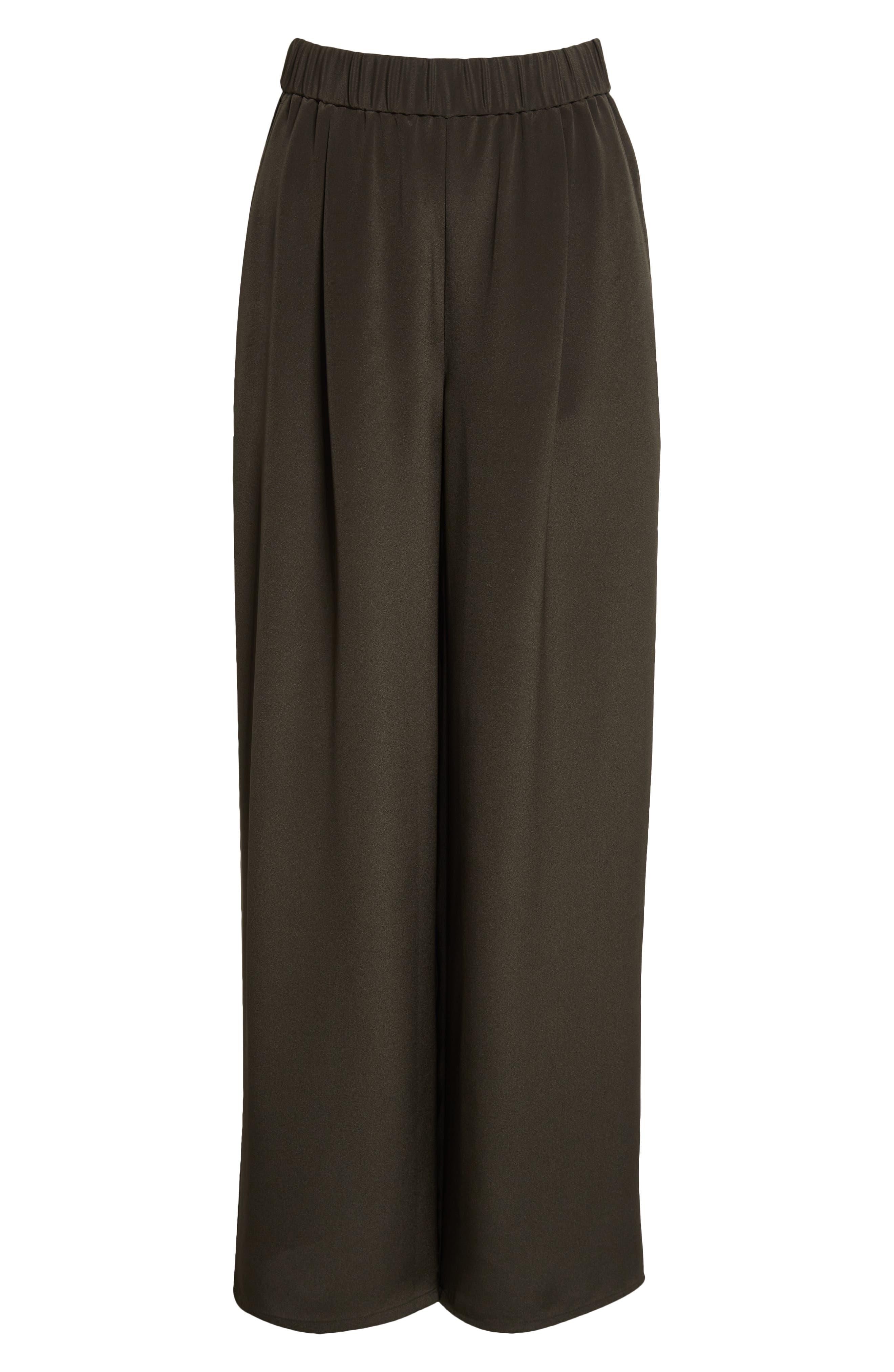 Eileen Fisher High Waist Pleated Wide Leg Silk Pants In Woodland