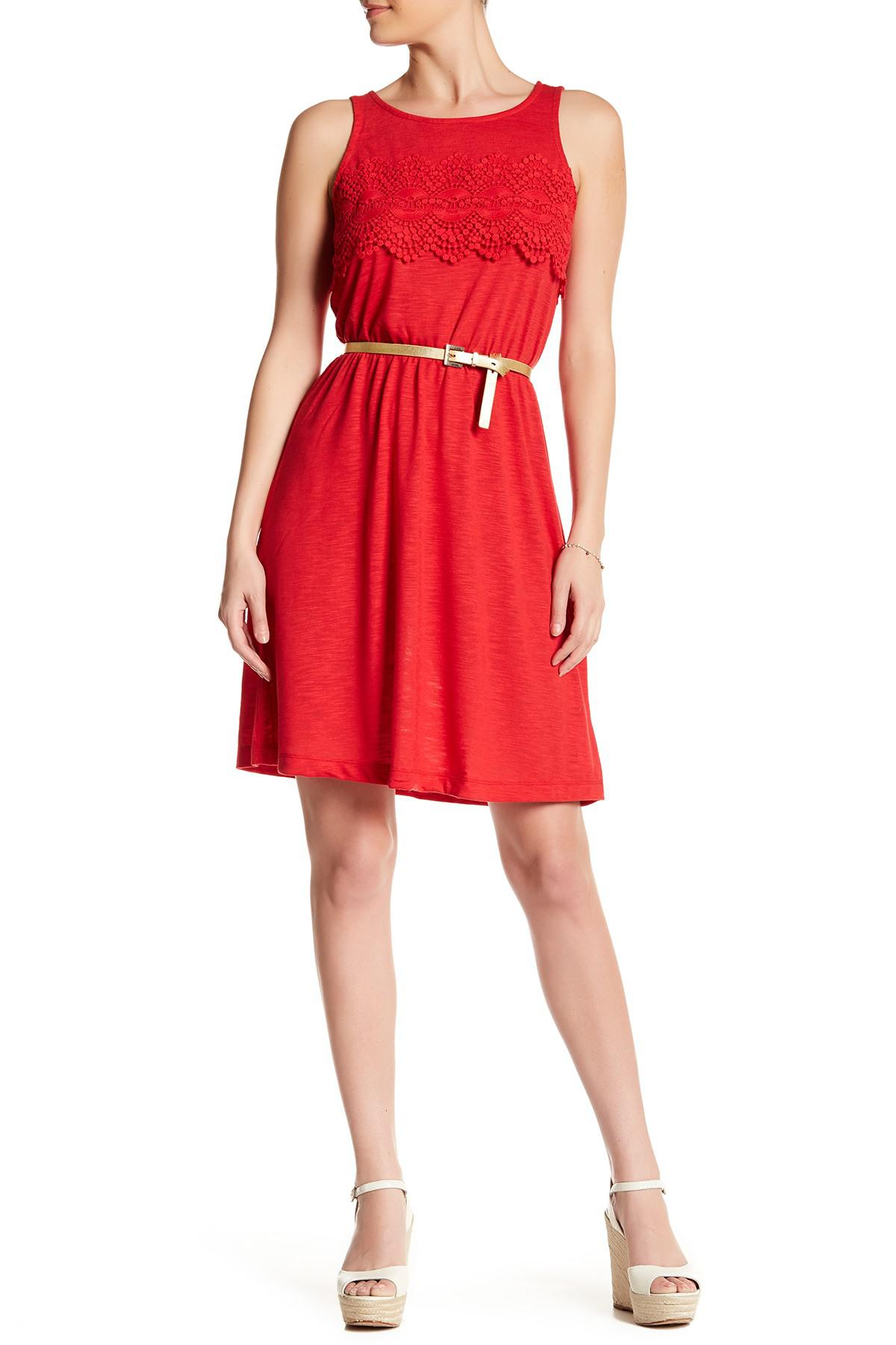 Lyst - Joe Fresh Lace Trim Dress in Red