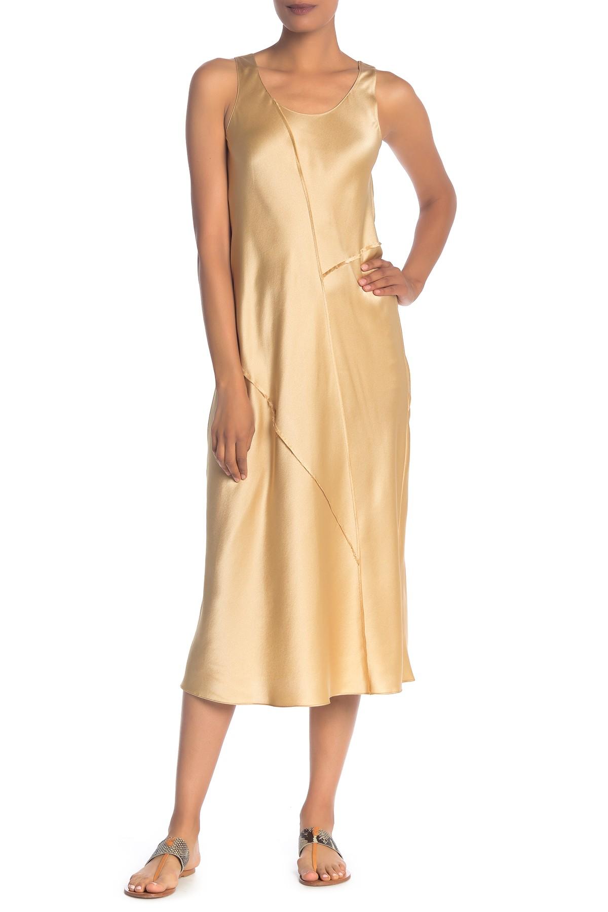 vince raw edge silk tank dress