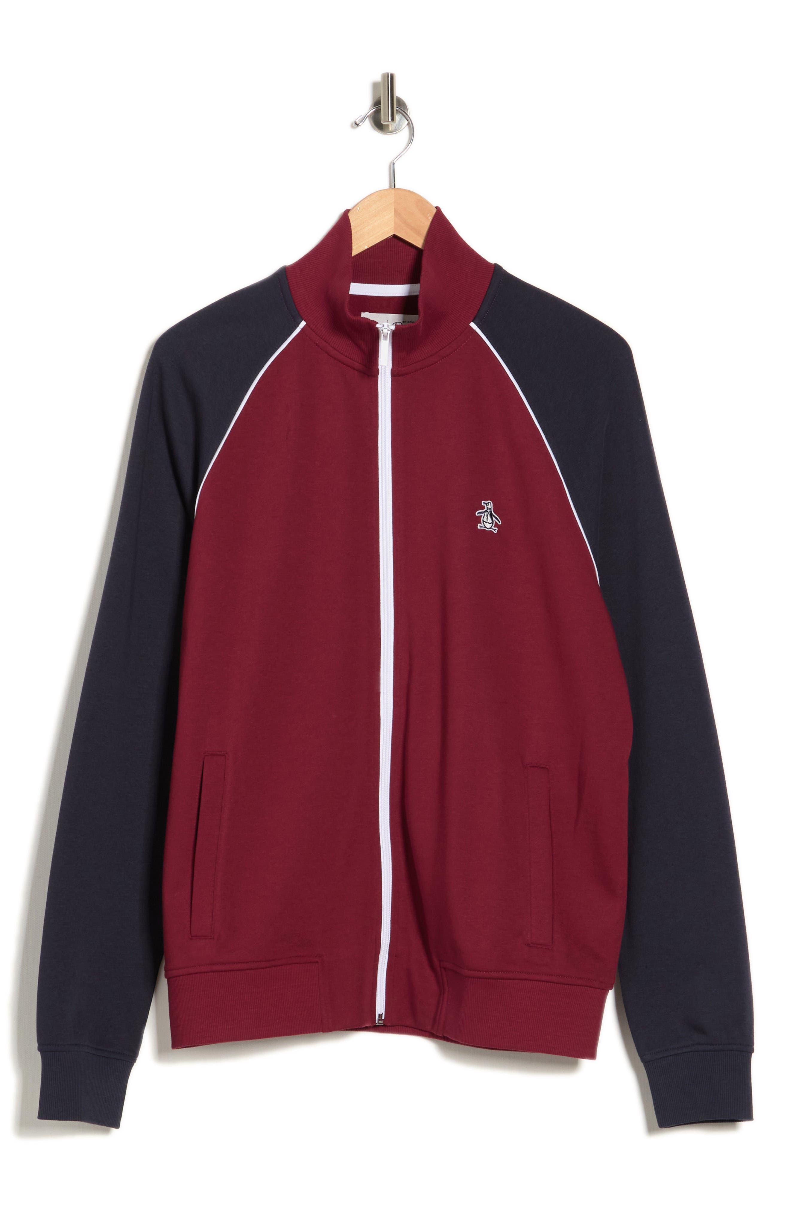 Original Penguin Colorblock Fleece Track Jacket In Cabernet At