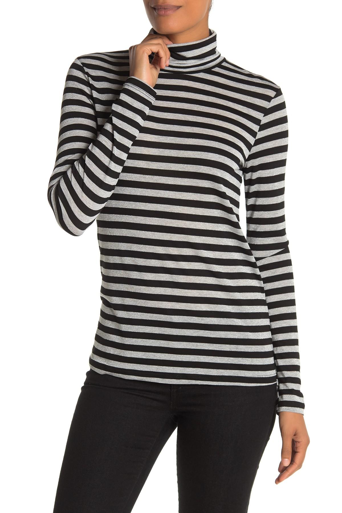 Splendid Stripe Knit Turtleneck in Platinum (Black) - Lyst