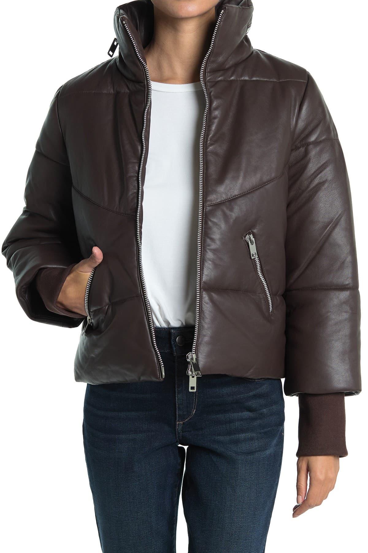 Walter Baker Edwina Leather Puffer Jacket in Brown | Lyst