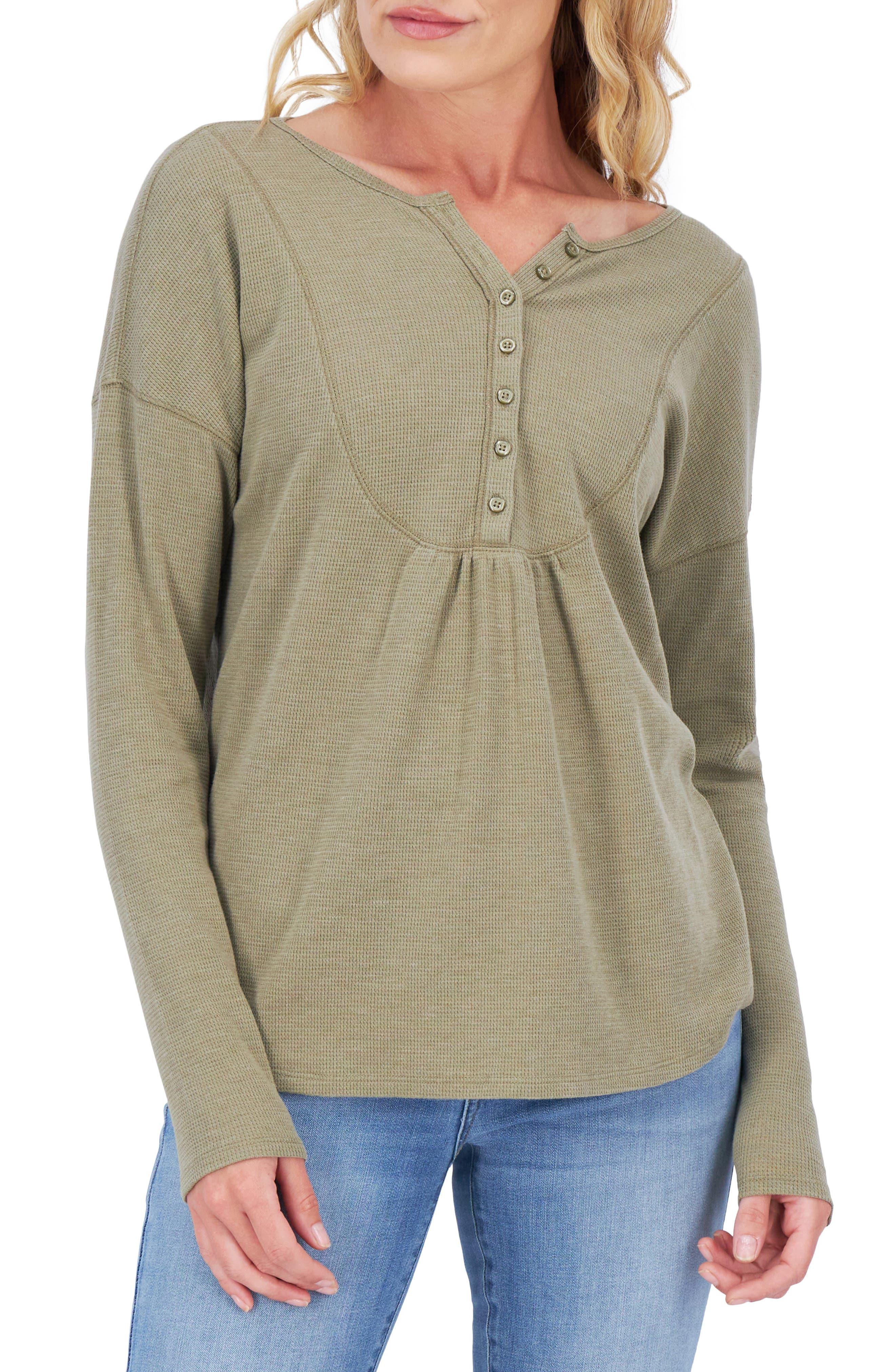 Lucky Brand Long Sleeve Thermal Henley in Green