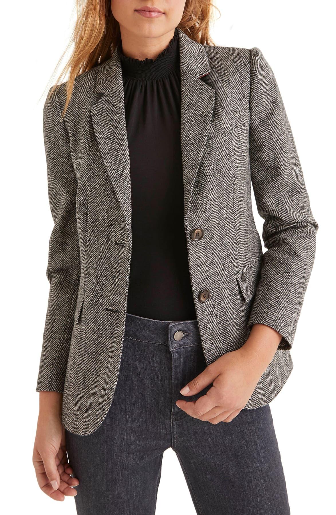 Boden Smyth Herringbone Tweed Wool Blazer in Gray Lyst