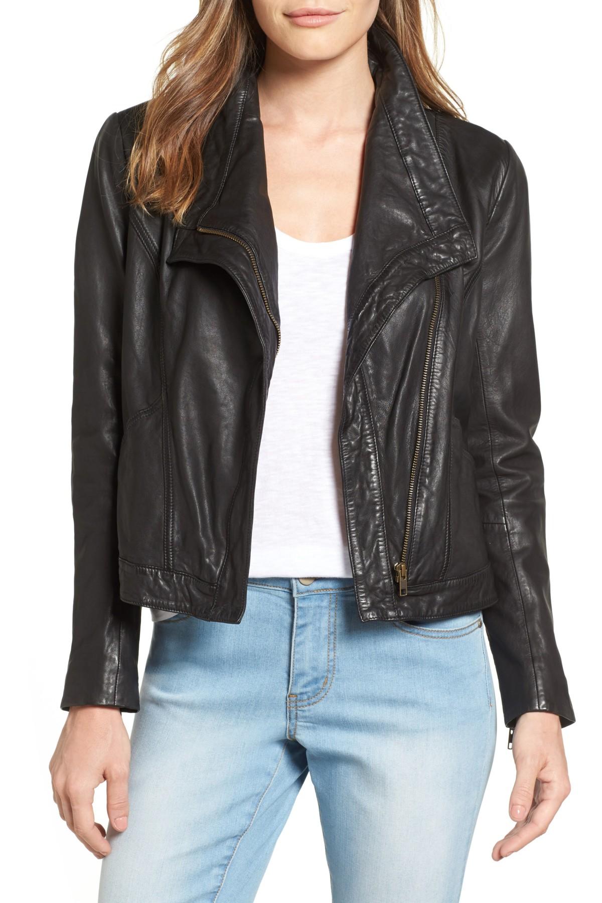 Caslon (r) Leather Jacket (regular & Petite) in Black - Lyst