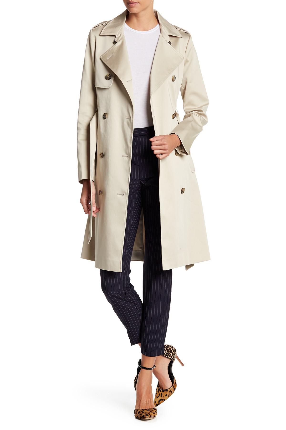 SOIA & KYO Cotton Double Breasted Belted Trench Coat in Tan (Natural