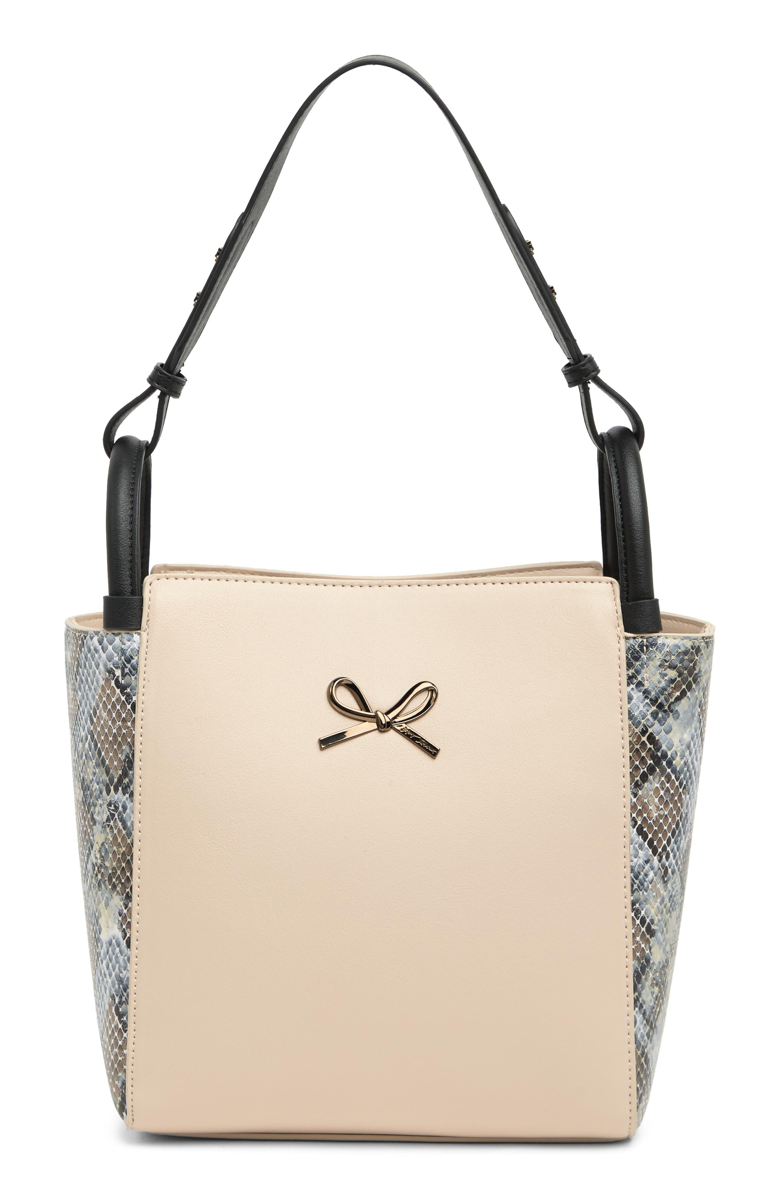 Betsey Johnson Shoulder Bag With Knot Handle In Oat /metallic Snake At