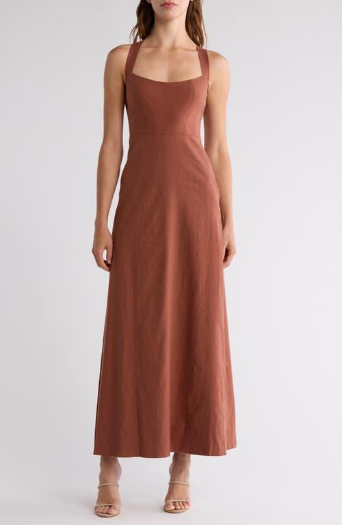 Theory Seamed Linen Blend Maxi Dress in Brown | Lyst