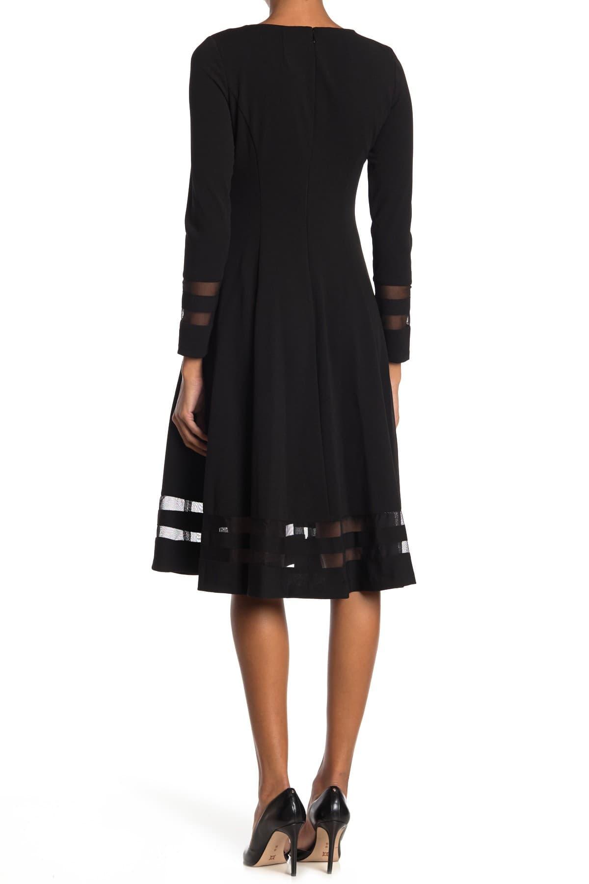 Calvin Klein Long Sleeve Mesh Stripe A-line Dress in Black | Lyst