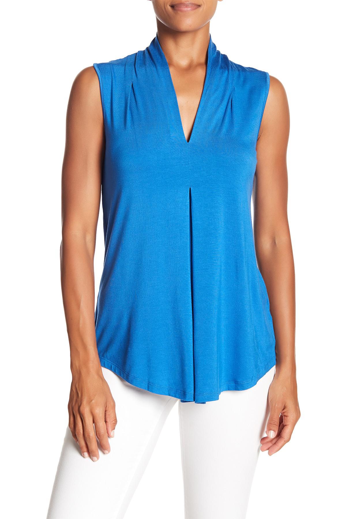Cable amp Gauge V neck Pleat Tank Top in Blue Lyst