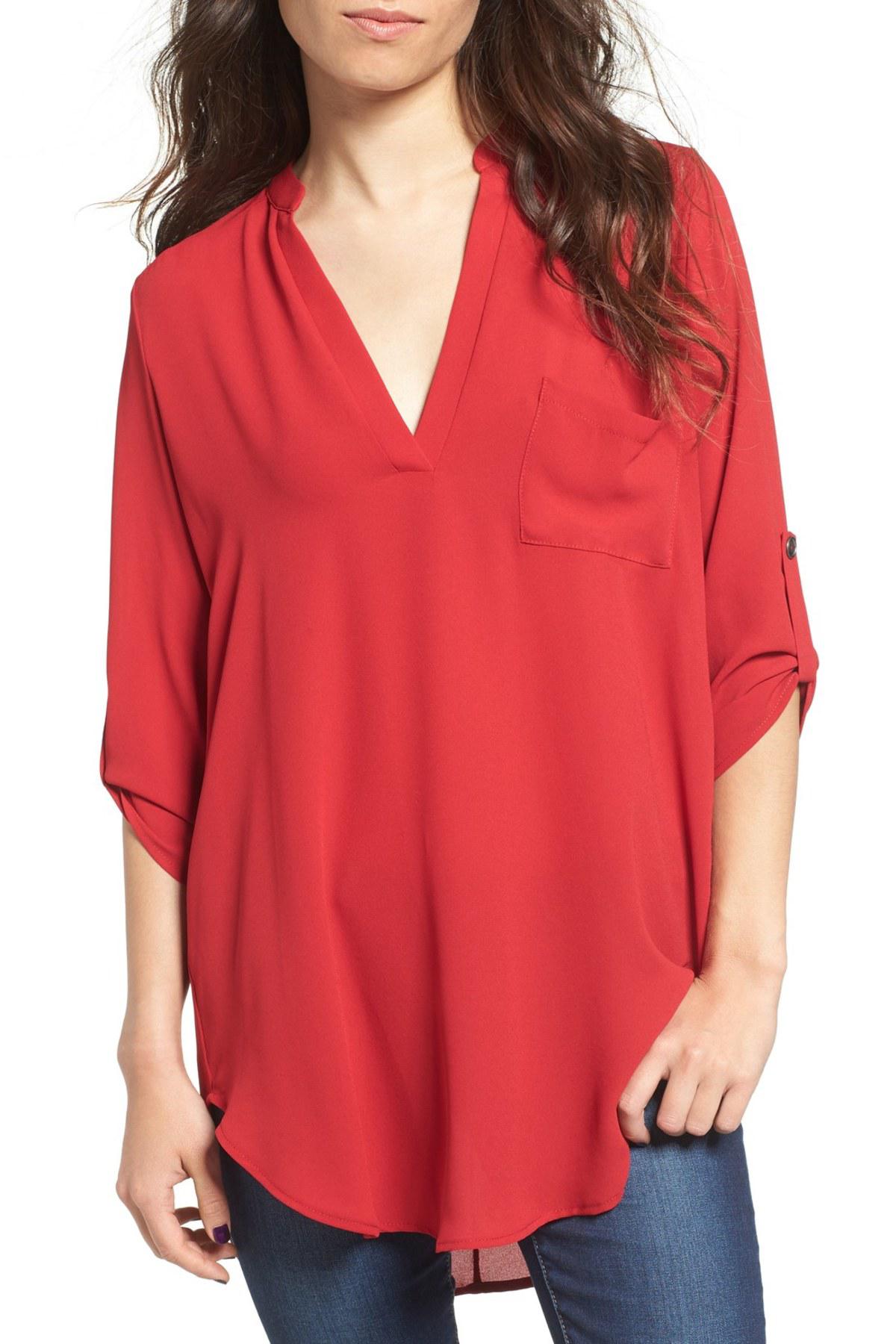Lush Synthetic Perfect Roll Tab Sleeve Tunic in Red Lyst
