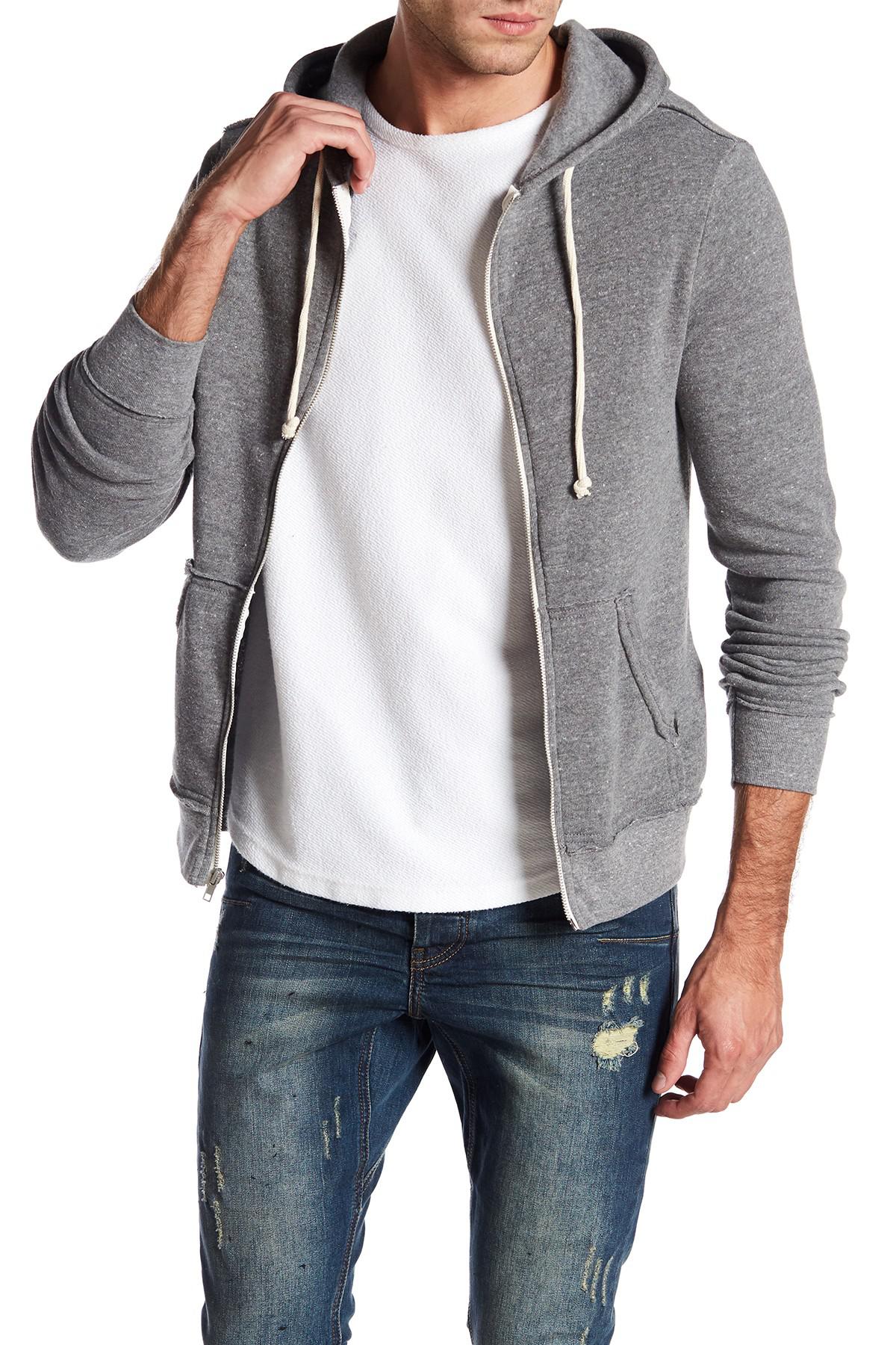 Download Alternative Apparel Synthetic Raw Edge Zip Hoodie in Gray ...