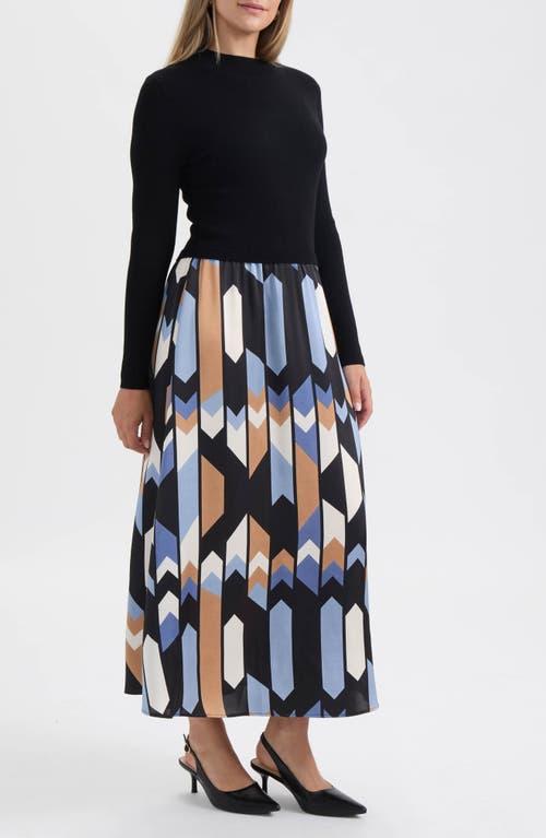 Ellen Tracy Mock Neck Long Sleeve Mixed Media Dress in Blue | Lyst