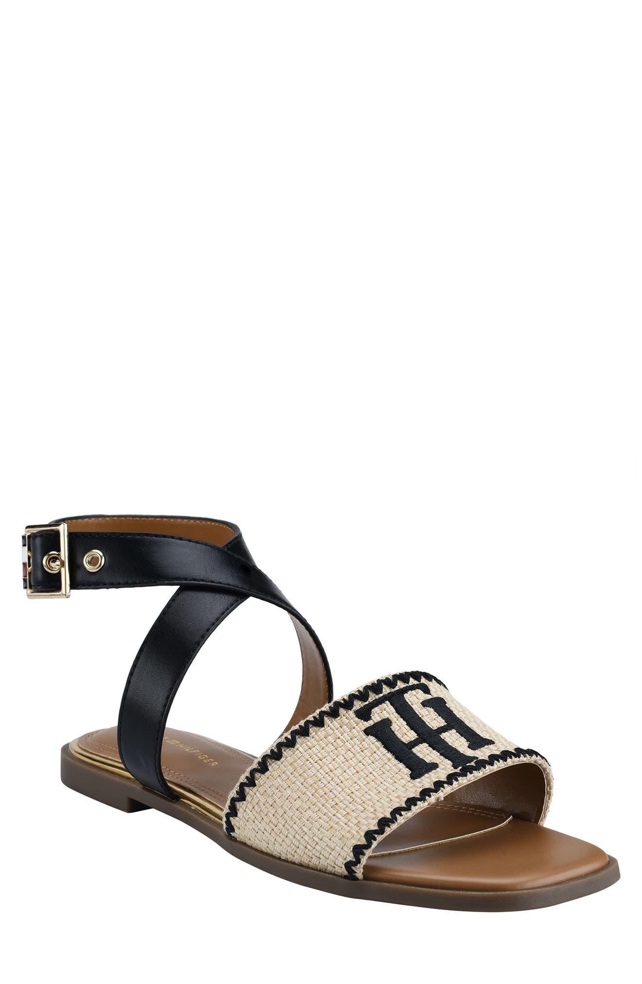 Tommy Hilfiger Pazy Ankle Strap Sandal In Natural/black At Nordstrom Rack |  Lyst