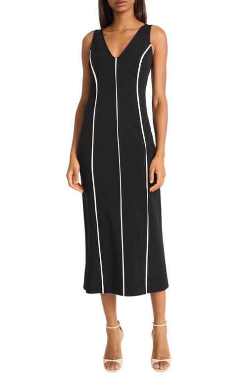 sleeveless draped front asymmetric hem dress donna morgan for maggy Contrast Piping Midi in Black Adrianna papell