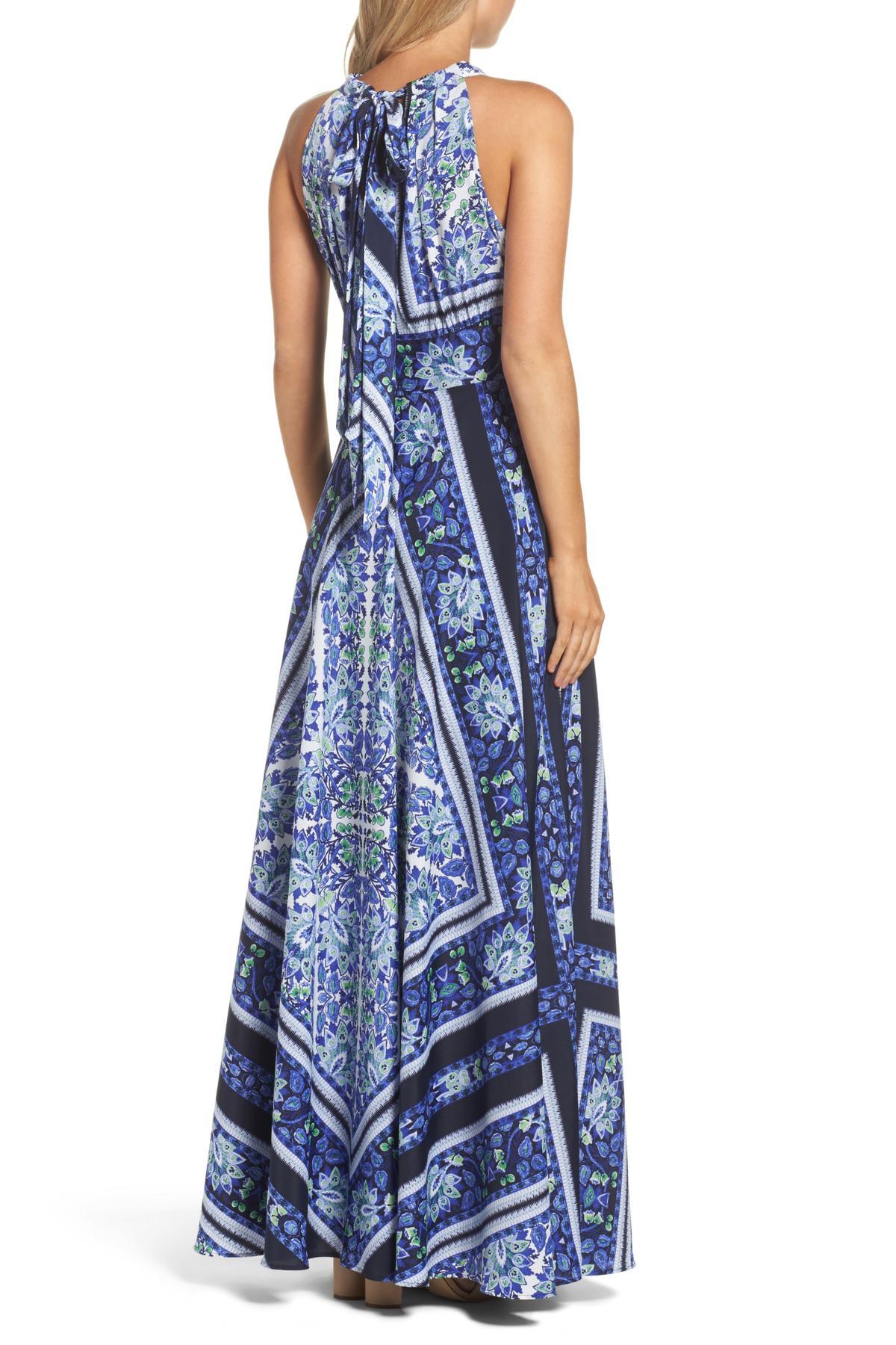 Eliza J Scarf Print Maxi Dress in Navy/ Purple (Blue) - Lyst