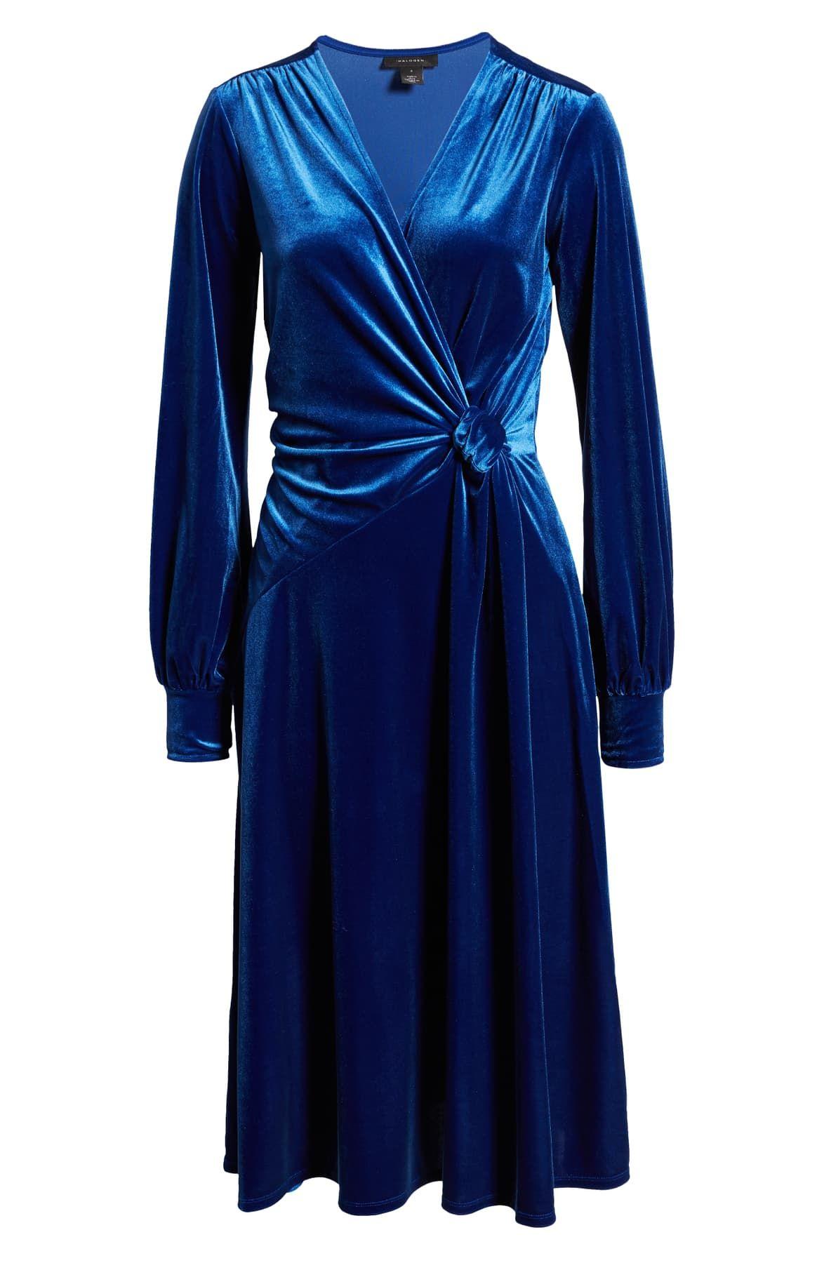 halogen velvet faux wrap dress