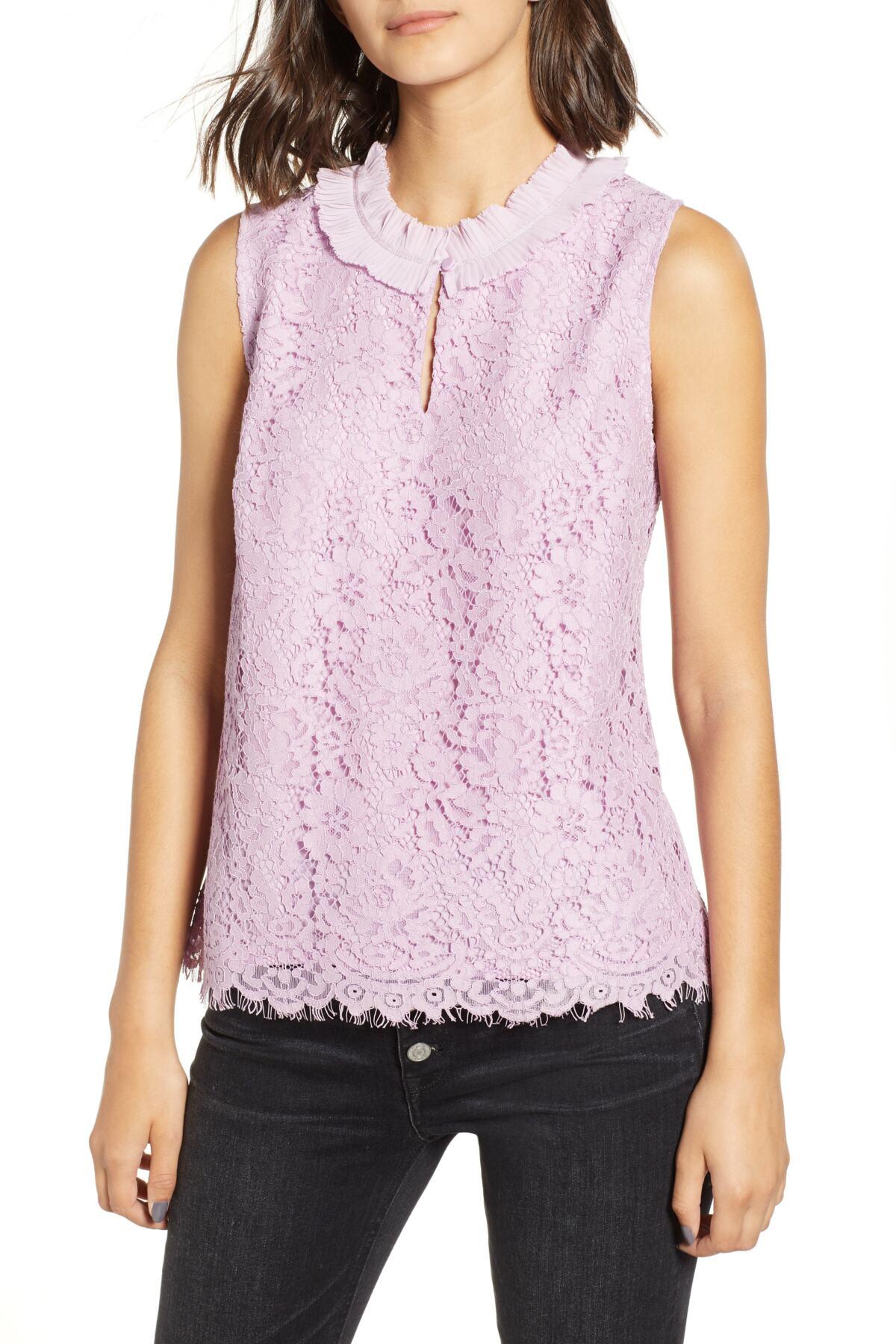 j crew lace ruffle neck top