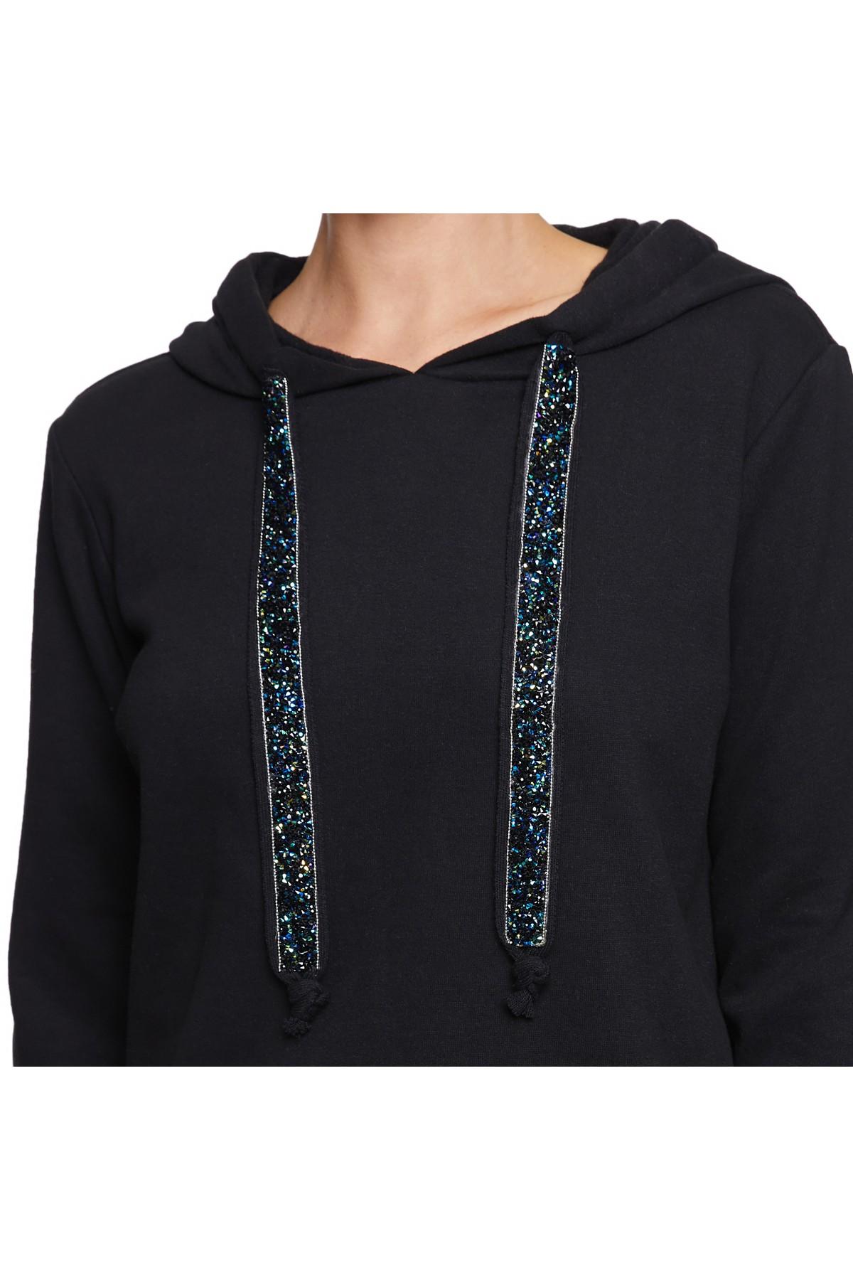 Betsey Johnson Sparkle Drawstring Pullover Hoodie in Black | Lyst
