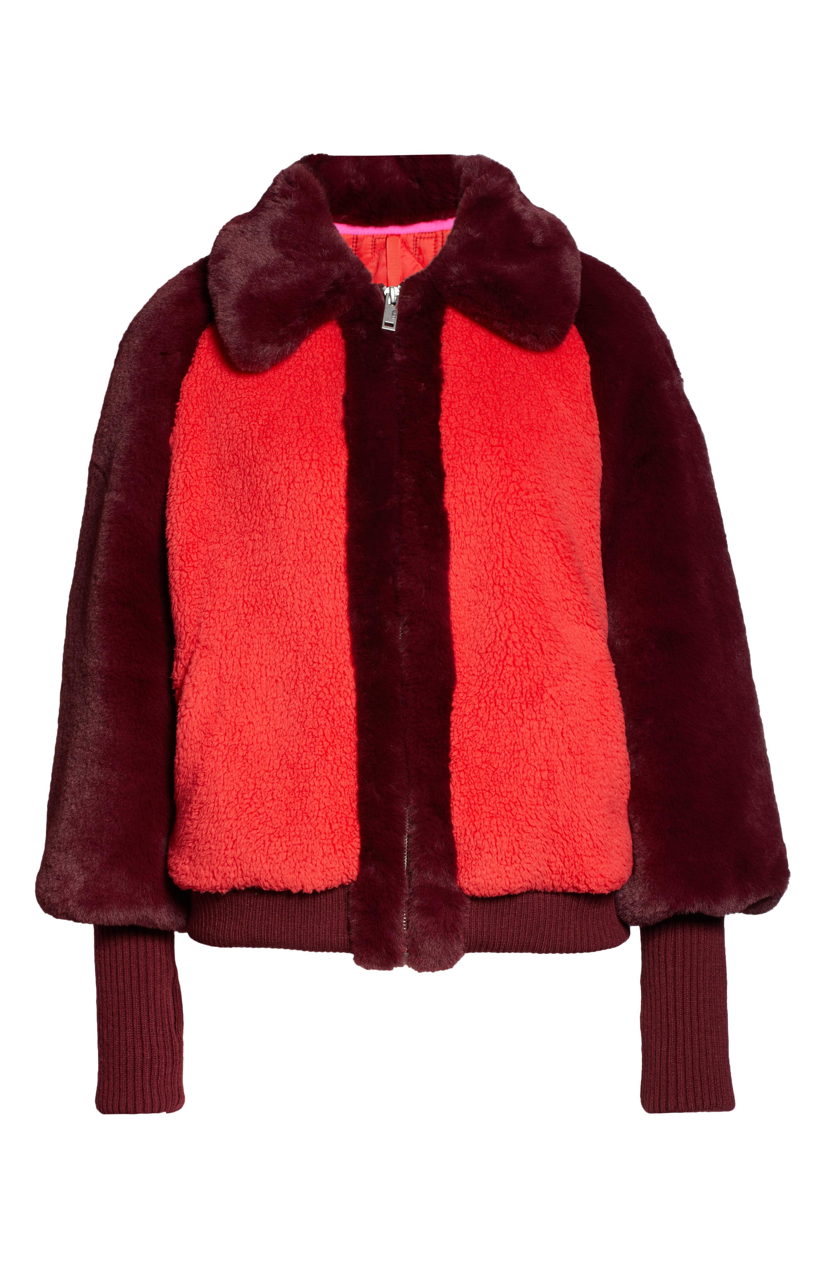 UGG UGG Augusta Faux Fur & Faux Shearling Baseball Jacket in Red 