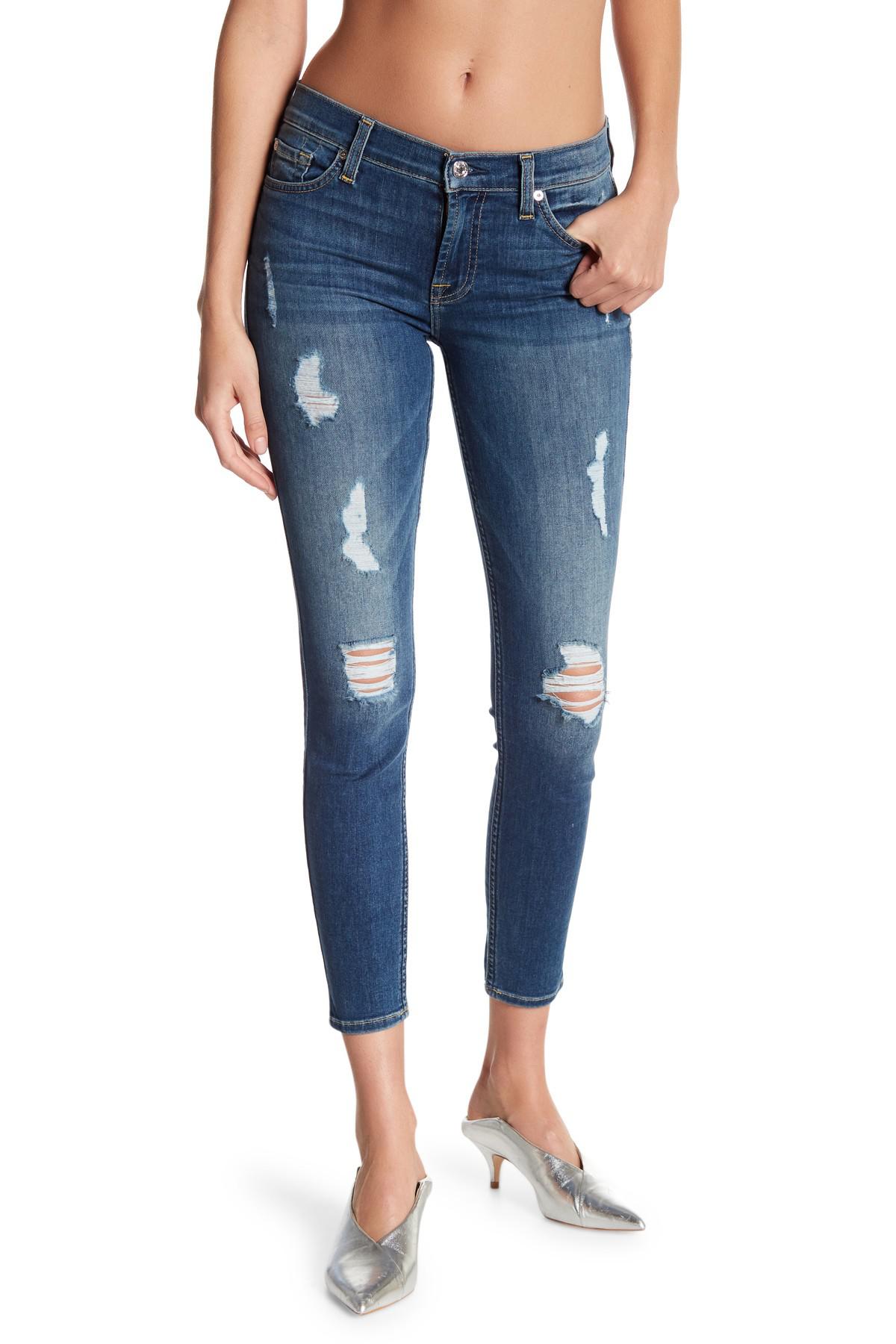 7 For All Mankind Denim Gwenevere Distressed Skinny Ankle Jeans in Blue ...